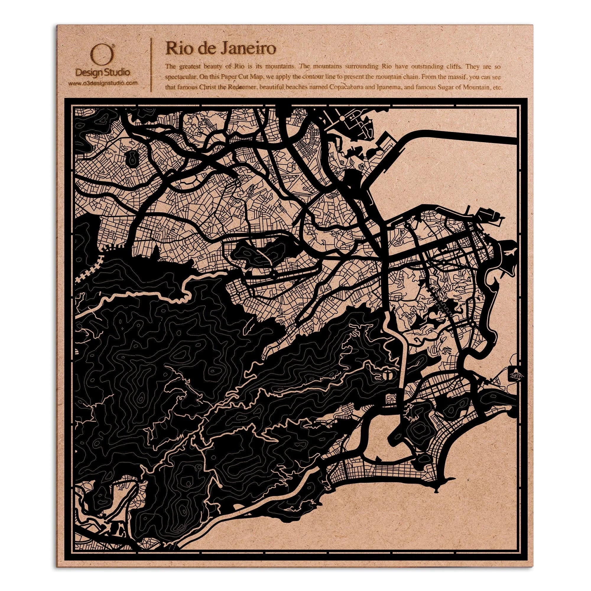 o3designstudio paper cut map Rio de Janeiro Black map art MU2301B