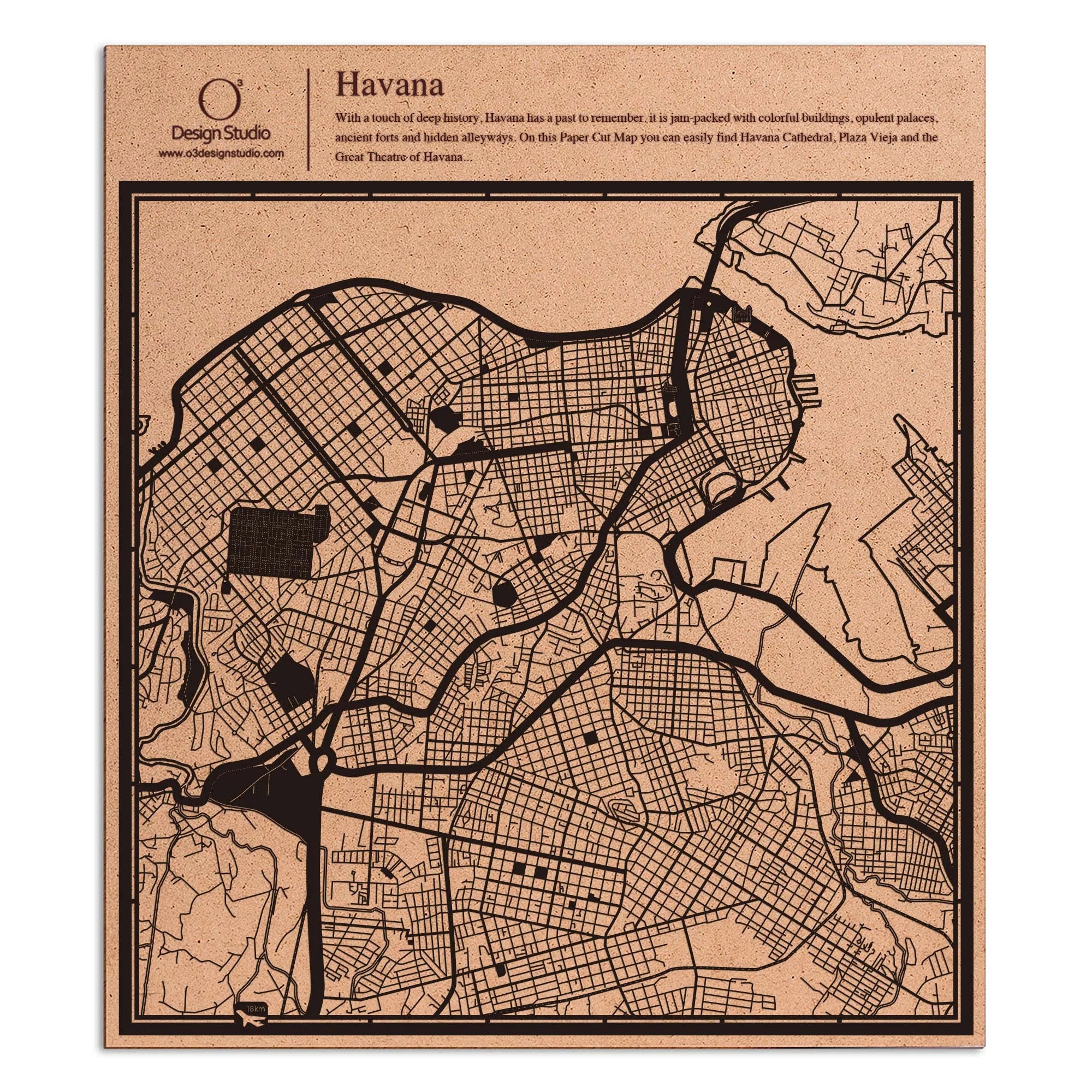 o3designstudio paper cut map Havana Black map art MU2310B