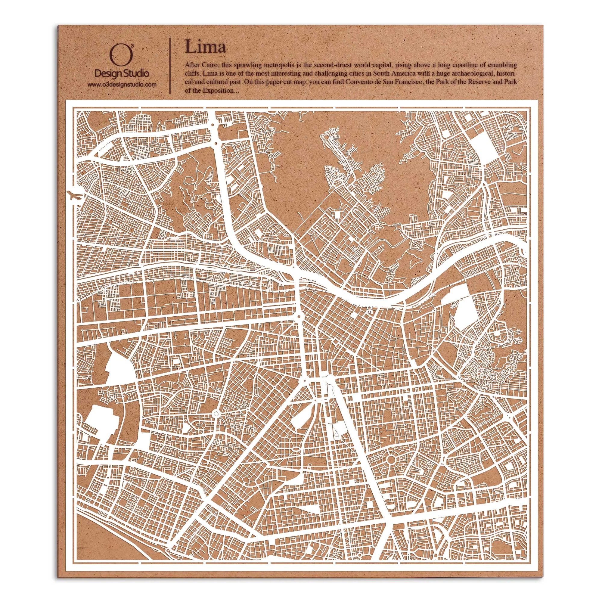 o3designstudio paper cut map Lima White map art MU2303W
