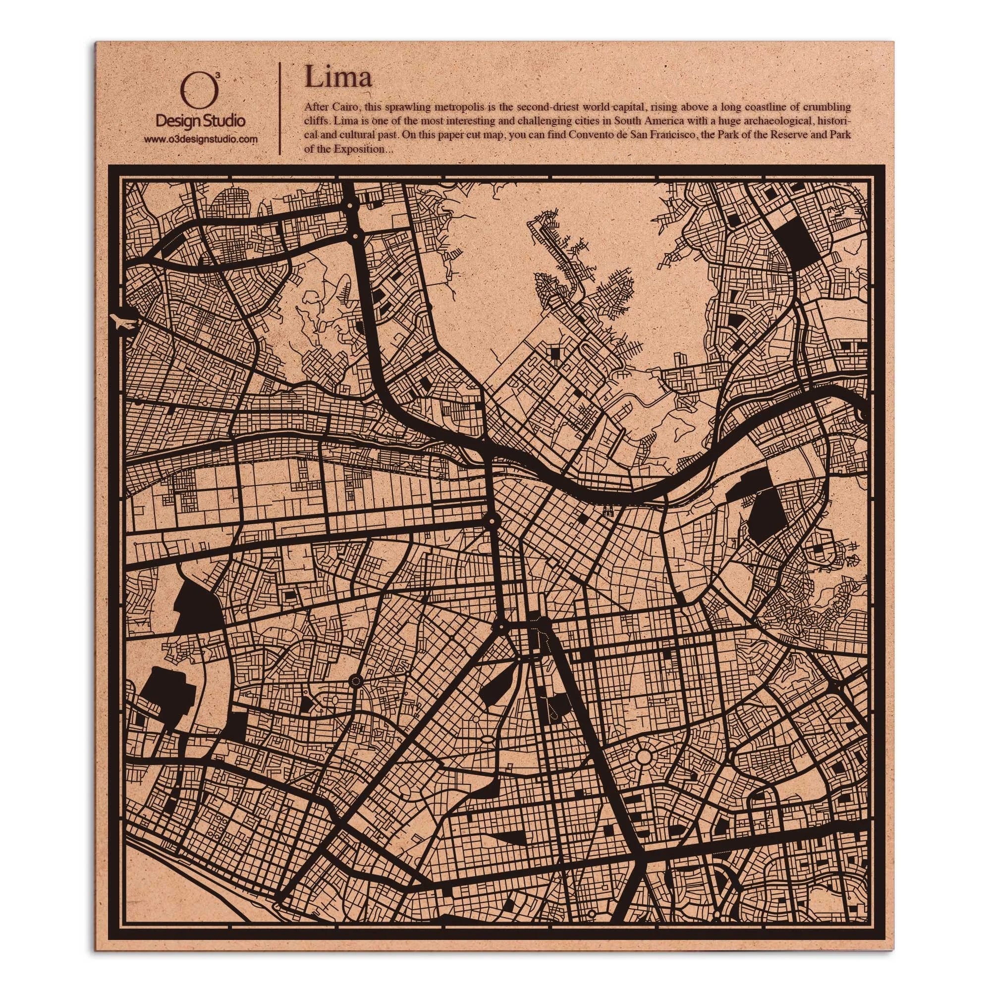 o3designstudio paper cut map Lima White map art MU2303W