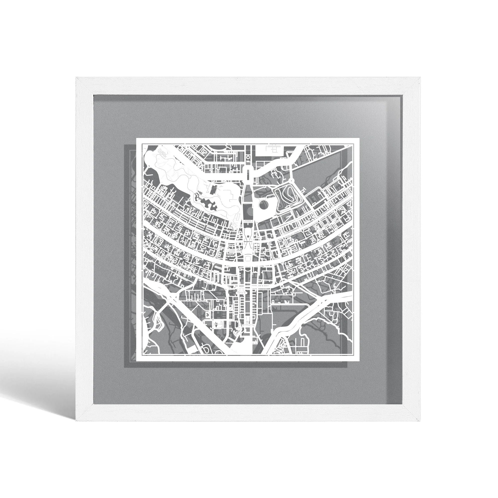 o3designstudio Brasilia Paper cut map framed 9 inch White map White frame map art 22MF2307WW