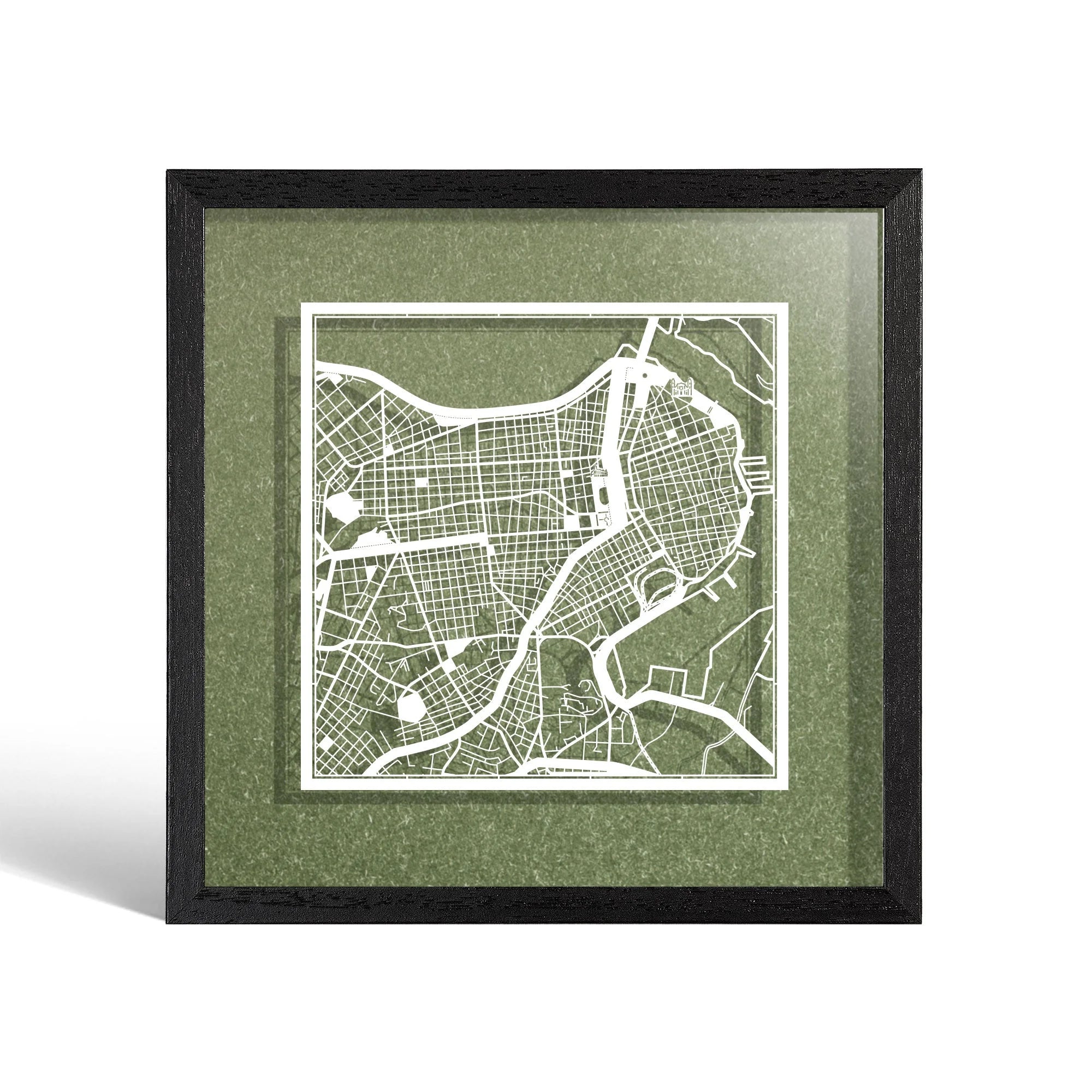 o3designstudio Havana Paper cut map framed 9 inch White map Black frame map art 22MF2310BW