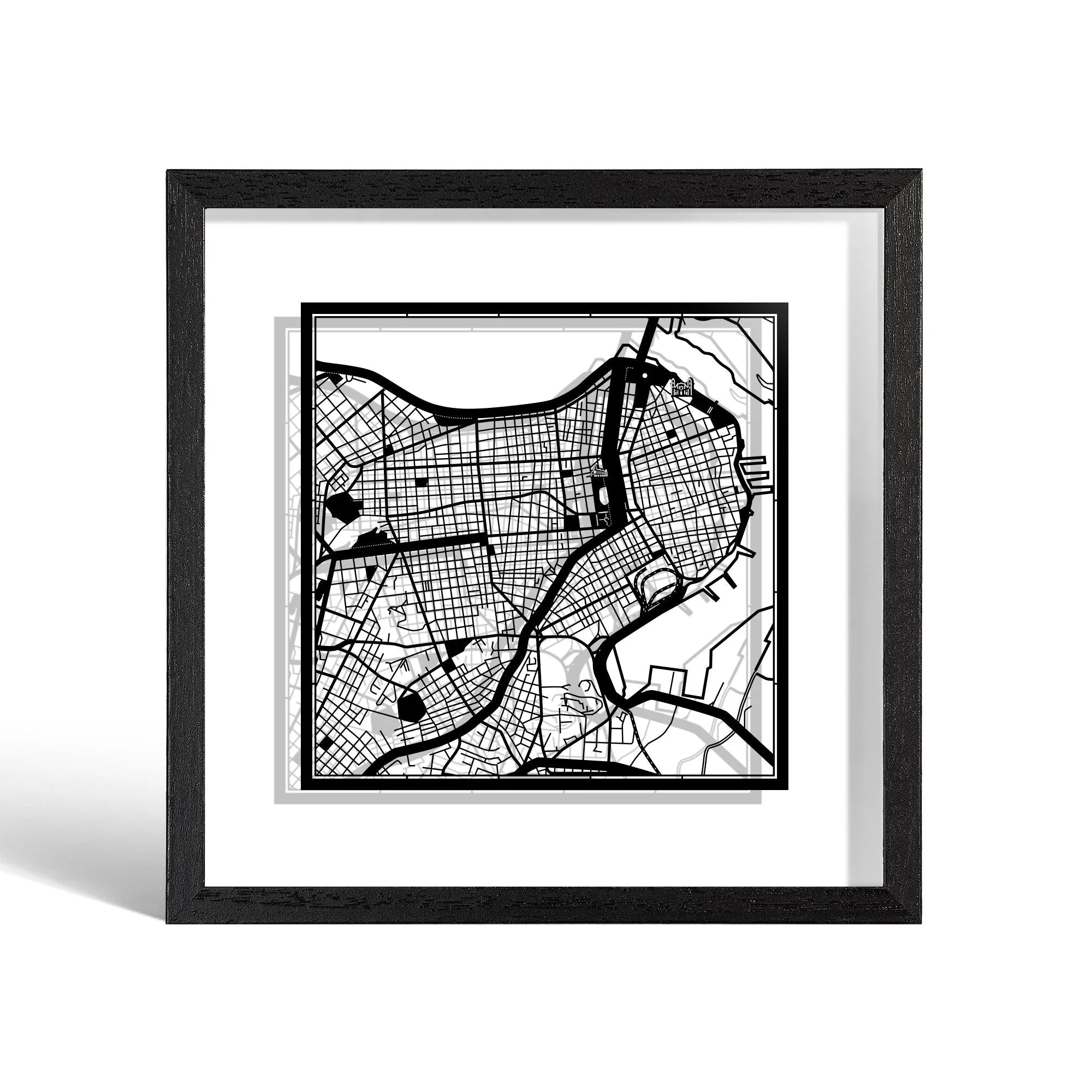 o3designstudio Havana Paper cut map framed 9 inch Black map Black frame map art 22MF2310BB