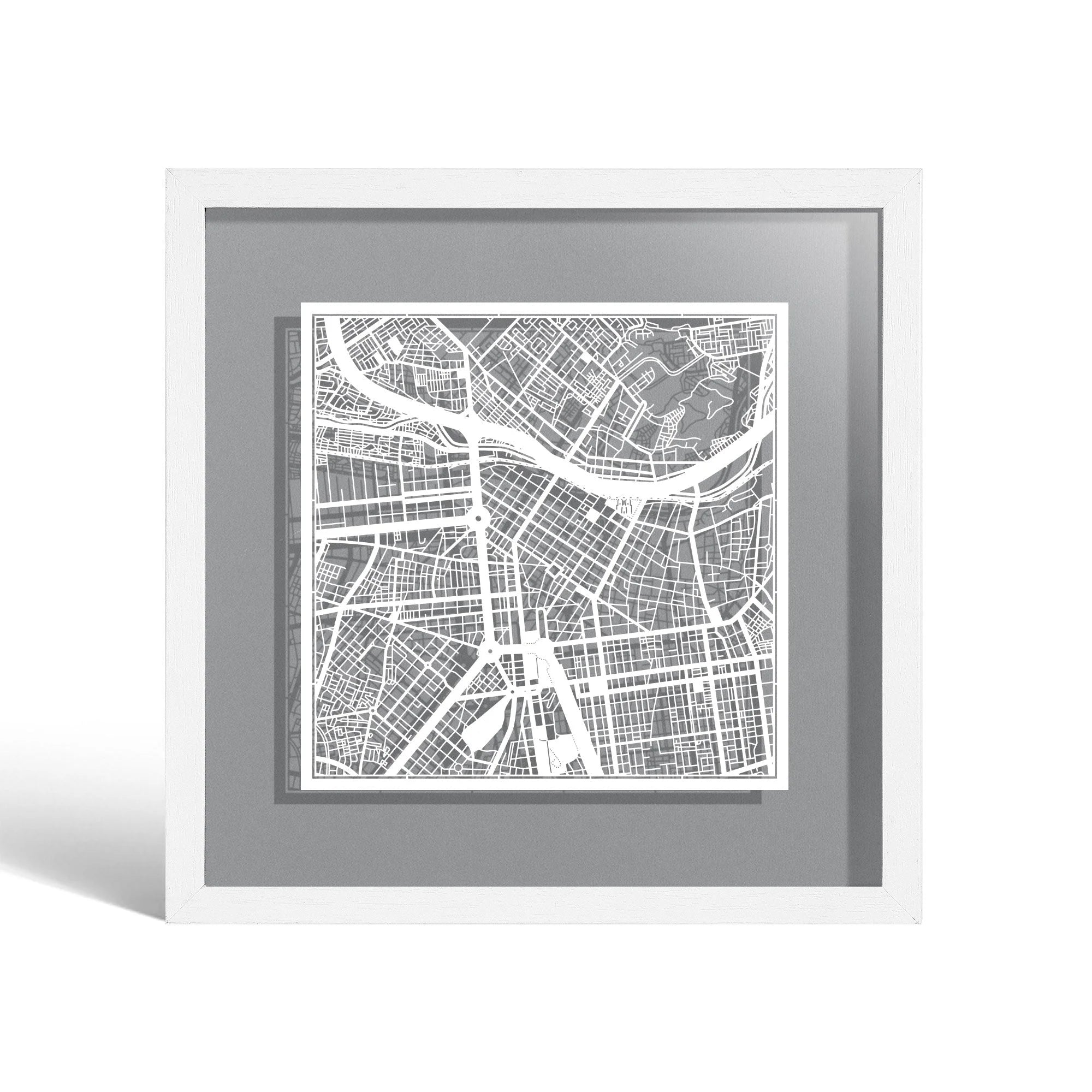 o3designstudio Lima Paper cut map framed 9 inch White map White frame map art 22MF2303WW
