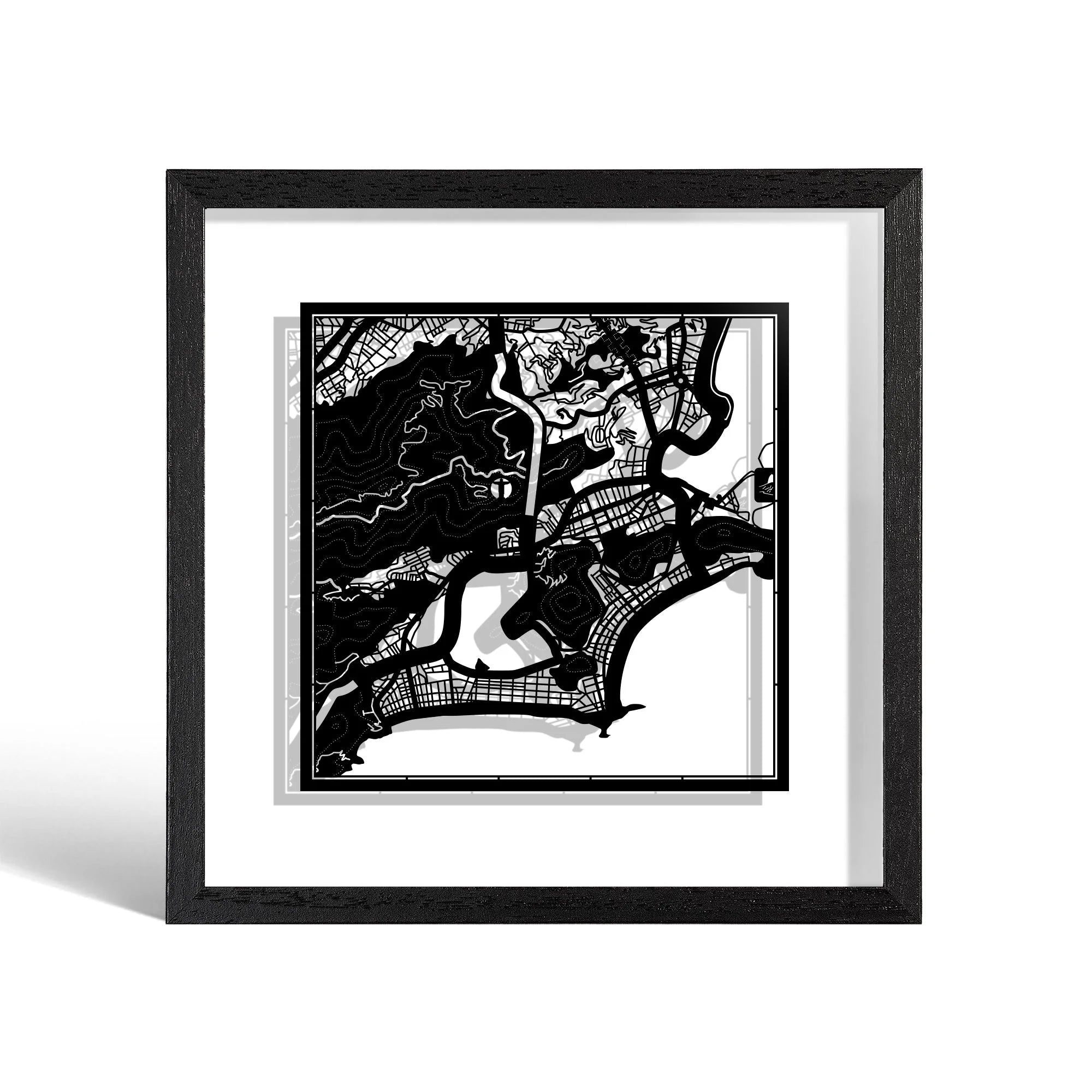o3designstudio Rio de Janeiro Paper cut map framed 9 inch Black map Black frame map art 22MF2301BB