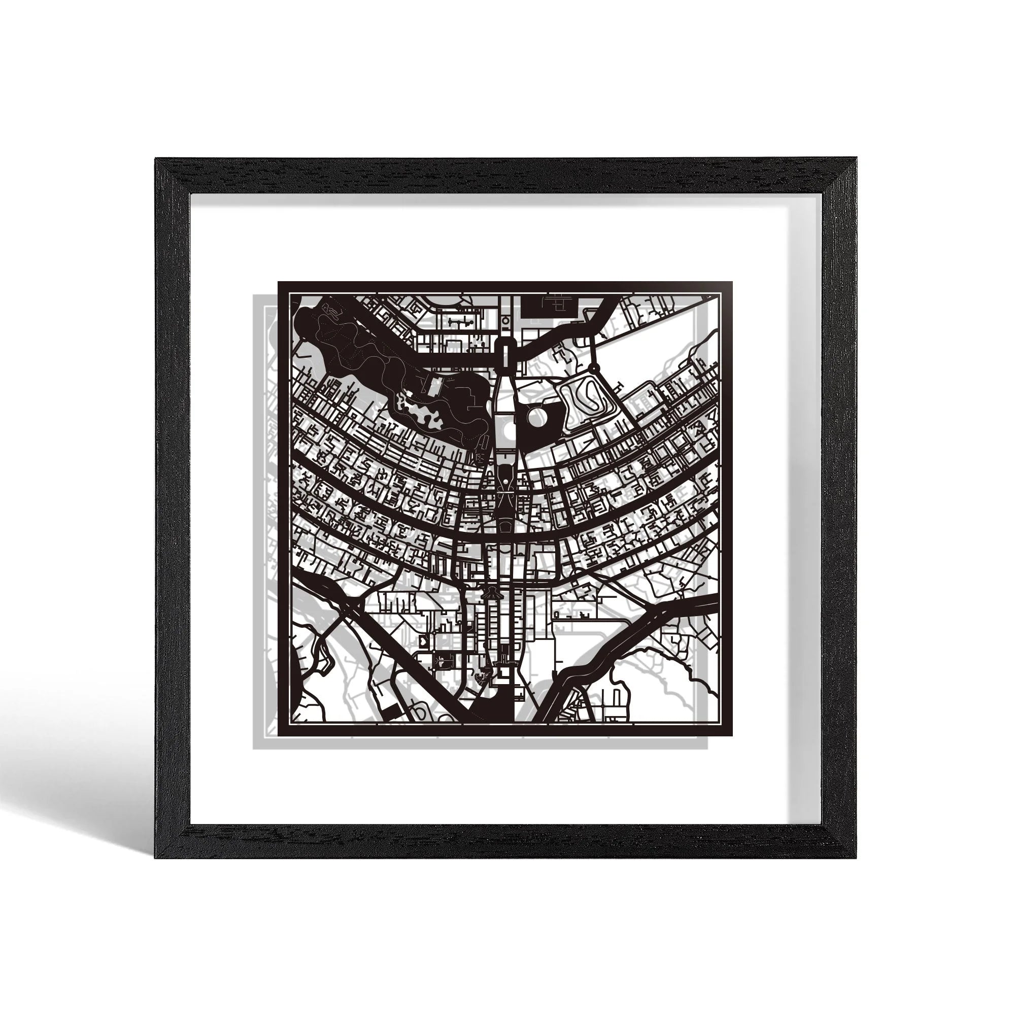 o3designstudio Brasilia Paper cut map framed 9 inch Black map Black frame map art 22MF2307BB