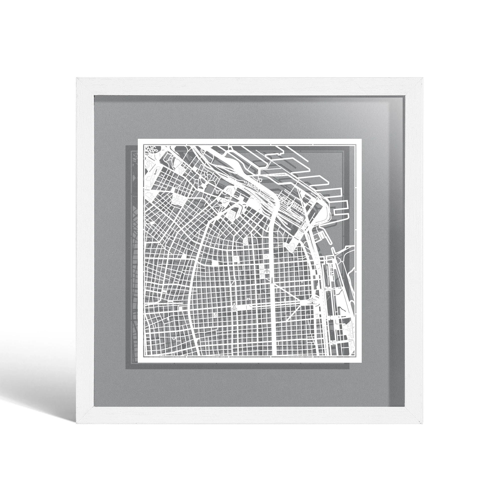 o3designstudio Buenos Aires Paper cut map framed 9 inch White map White frame map art 22MF2306WW