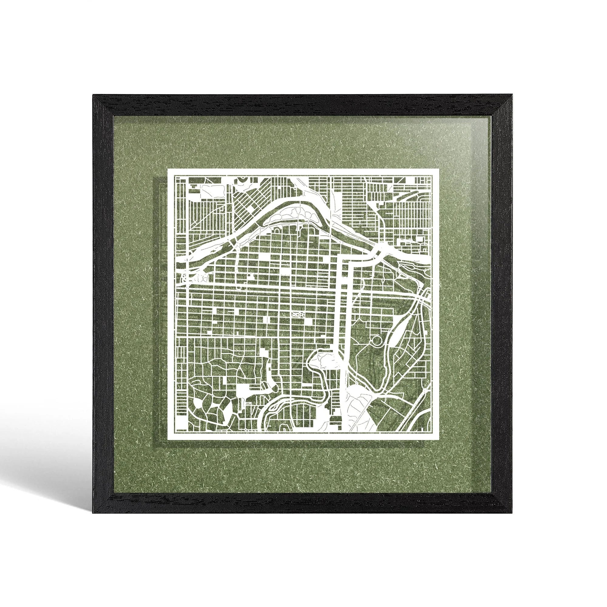 o3designstudio Calgary Paper cut map framed 9 inch White map Black frame map art 22MF2205BW