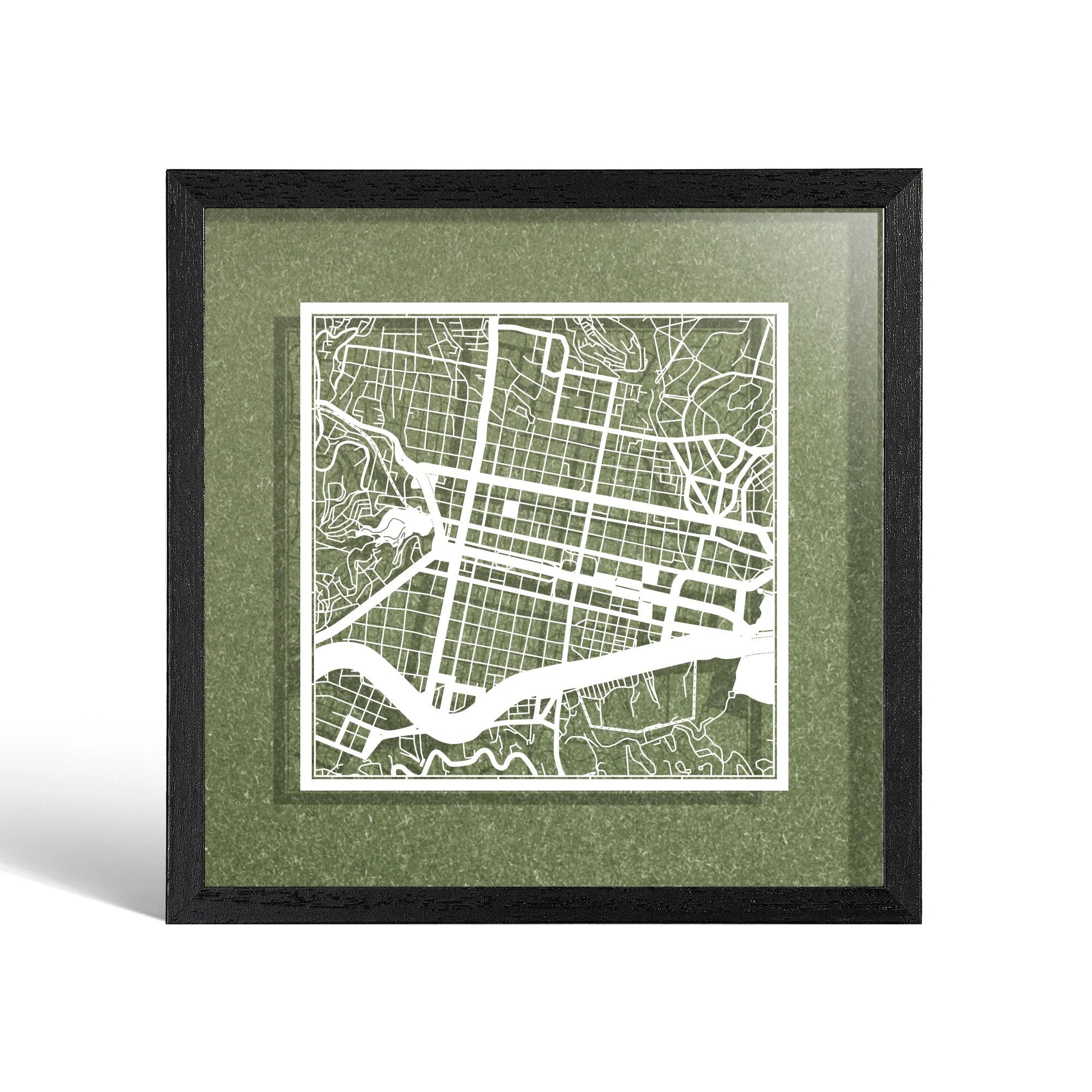 o3designstudio Caracas Paper cut map framed 9 inch White map Black frame map art 22MF2304BW
