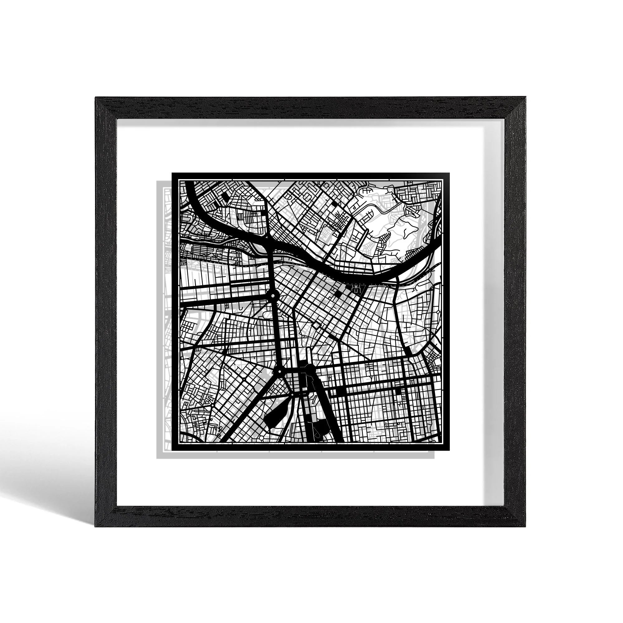 o3designstudio Lima Paper cut map framed 9 inch Black map Black frame map art 22MF2303BB