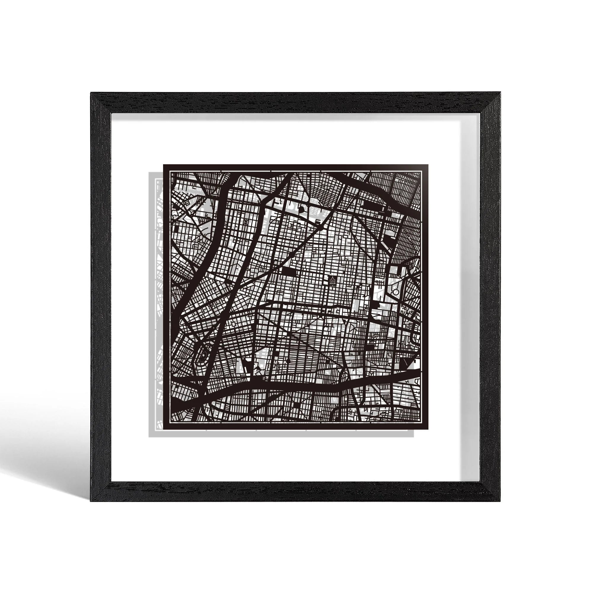 o3designstudio Mexico City Paper cut map framed 9 inch Black map Black frame map art 22MF2305BB