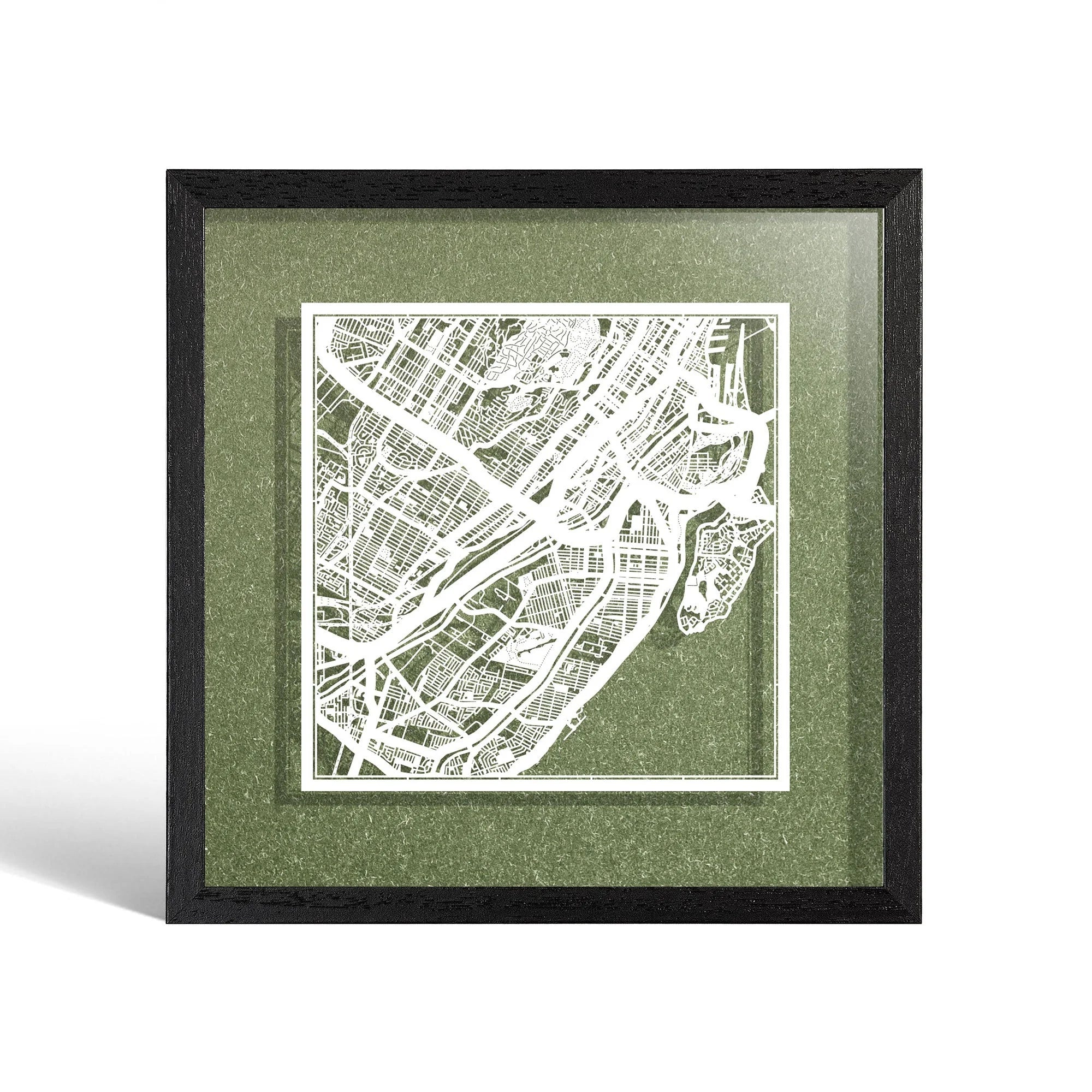o3designstudio Montreal Paper cut map framed 9 inch White map Black frame map art 22MF2203BW