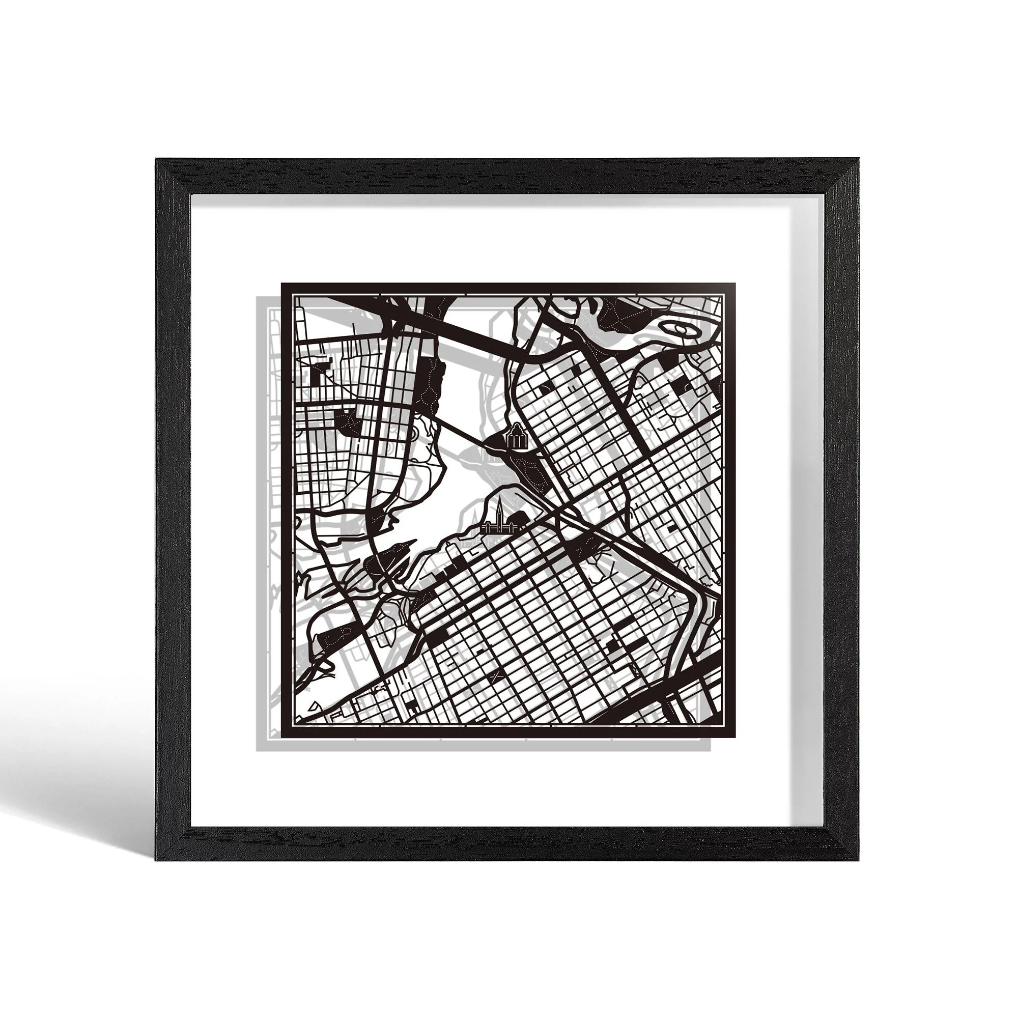 o3designstudio Ottawa Paper cut map framed 9 inch Black map Black frame map art 22MF2206BB