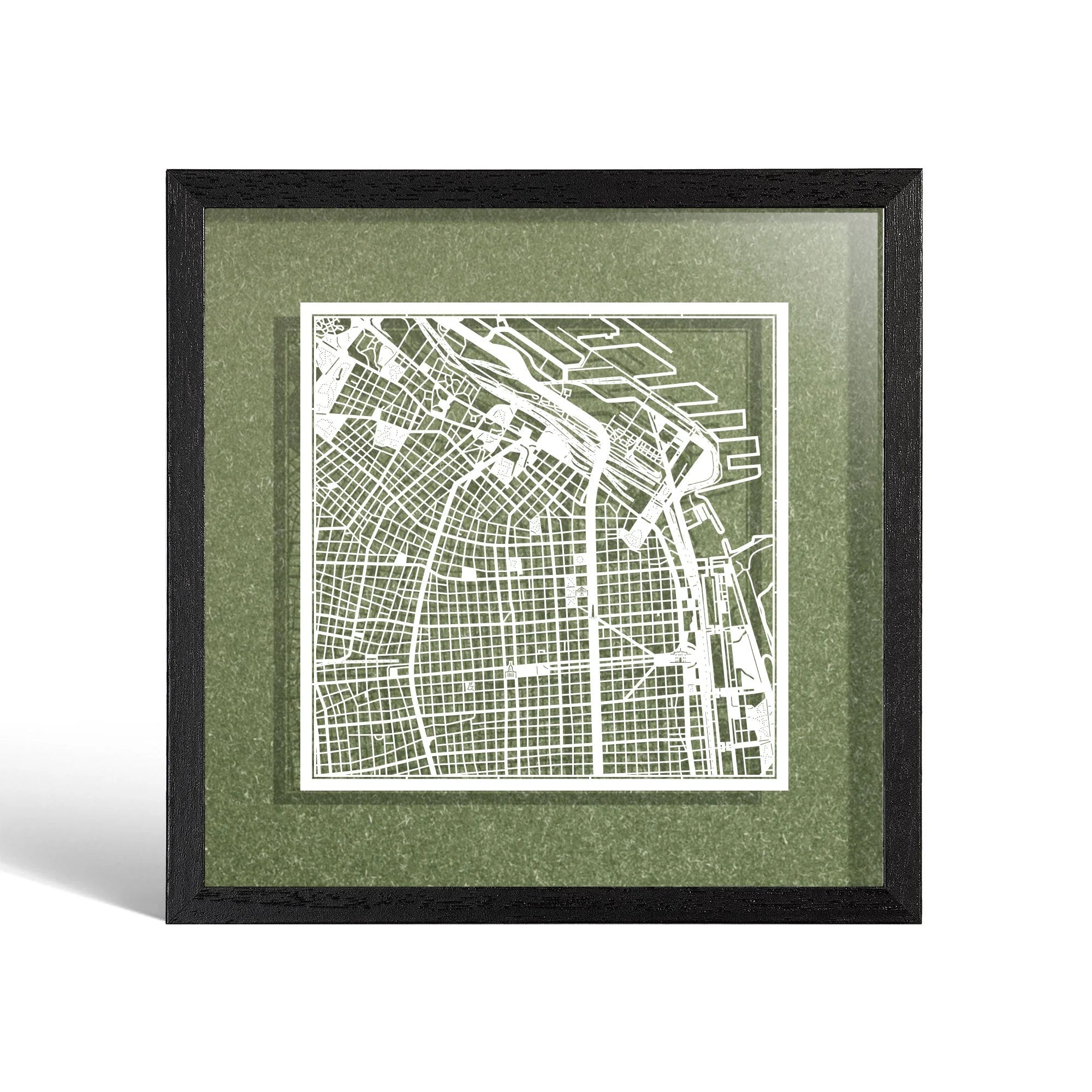 o3designstudio Buenos Aires Paper cut map framed 9 inch White map Black frame map art 22MF2306BW