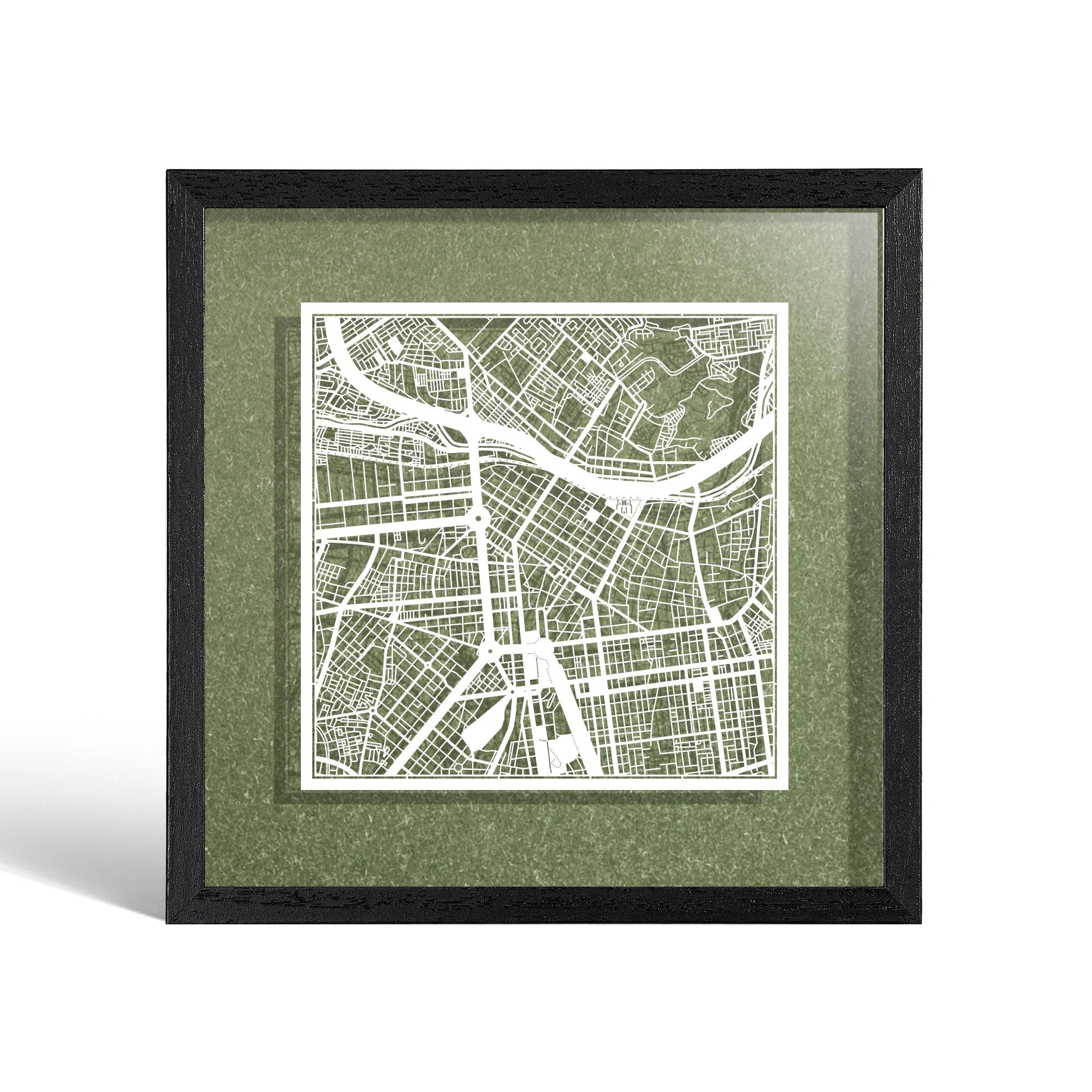 o3designstudio Lima Paper cut map framed 9 inch White map Black frame map art 22MF2303BW