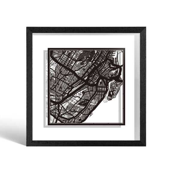 o3designstudio Montreal Paper cut map framed 9 inch Black map Black frame map art 22MF2203BB