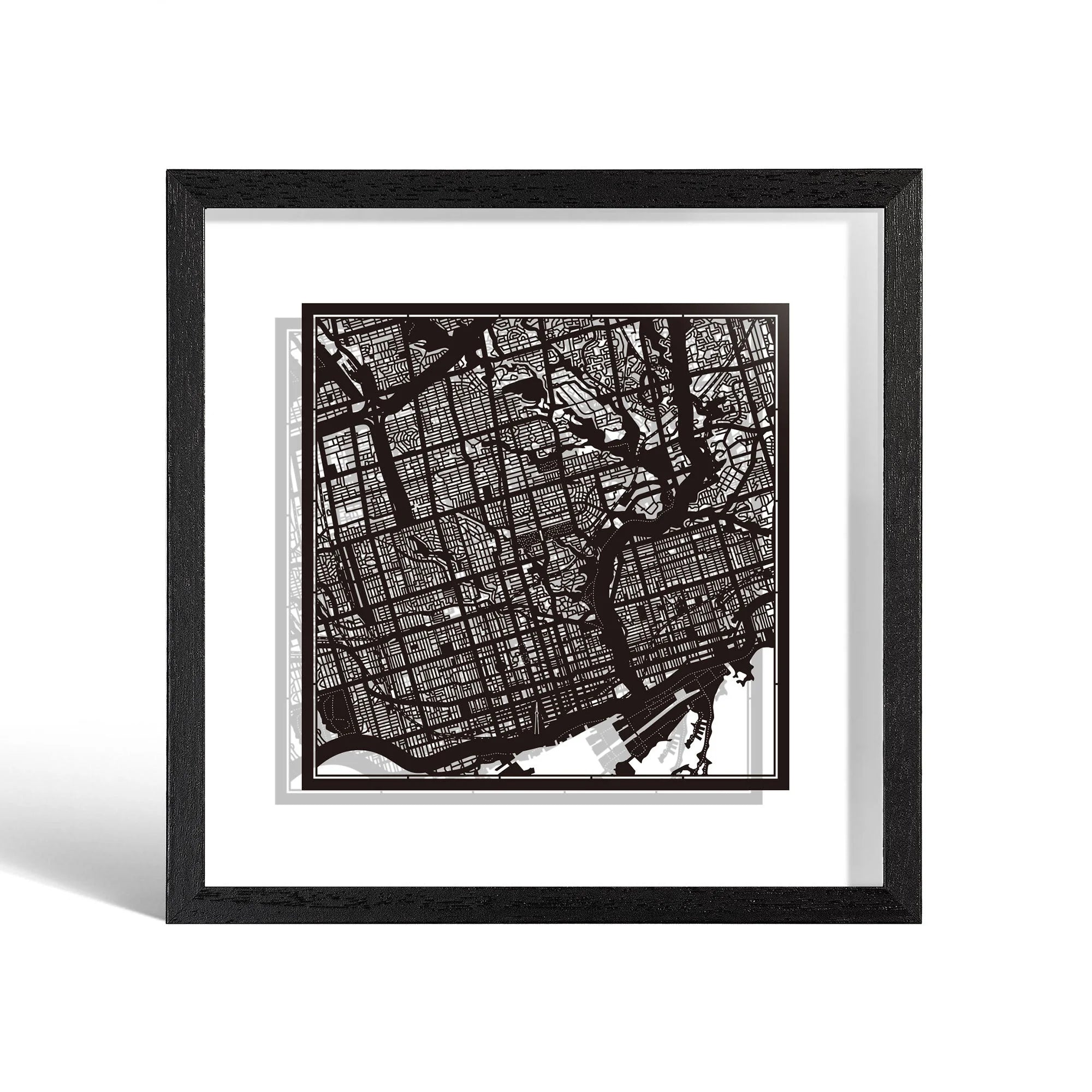 o3designstudio Toronto Paper cut map framed 9 inch Black map Black frame map art 22MF2201BB