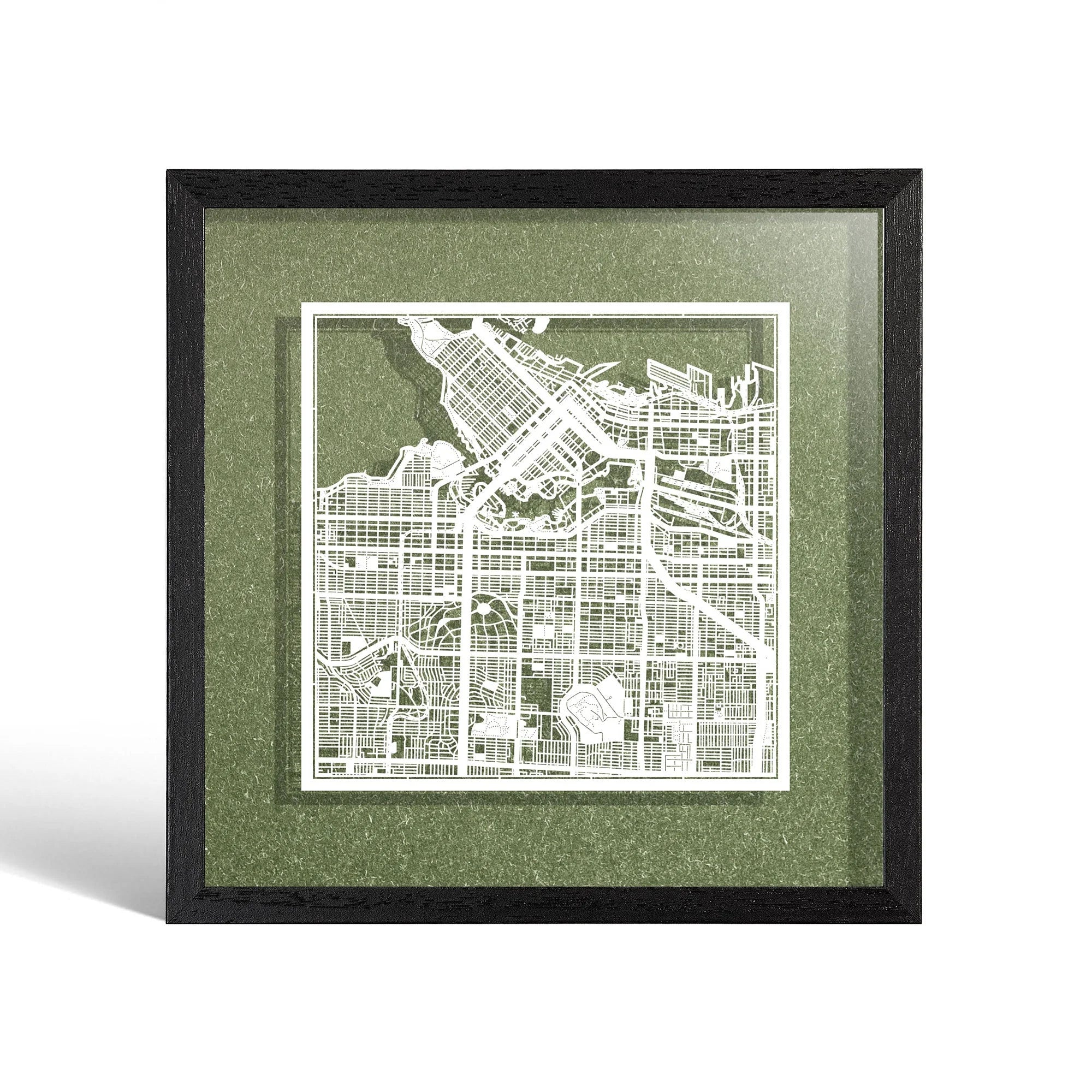 o3designstudio Vancouver Paper cut map framed 9 inch White map Black frame map art 22MF2204BW