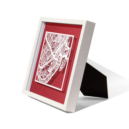 o3designstudio Montreal Paper cut map framed 9 in White map White frame map art side face 22MF2203WW
