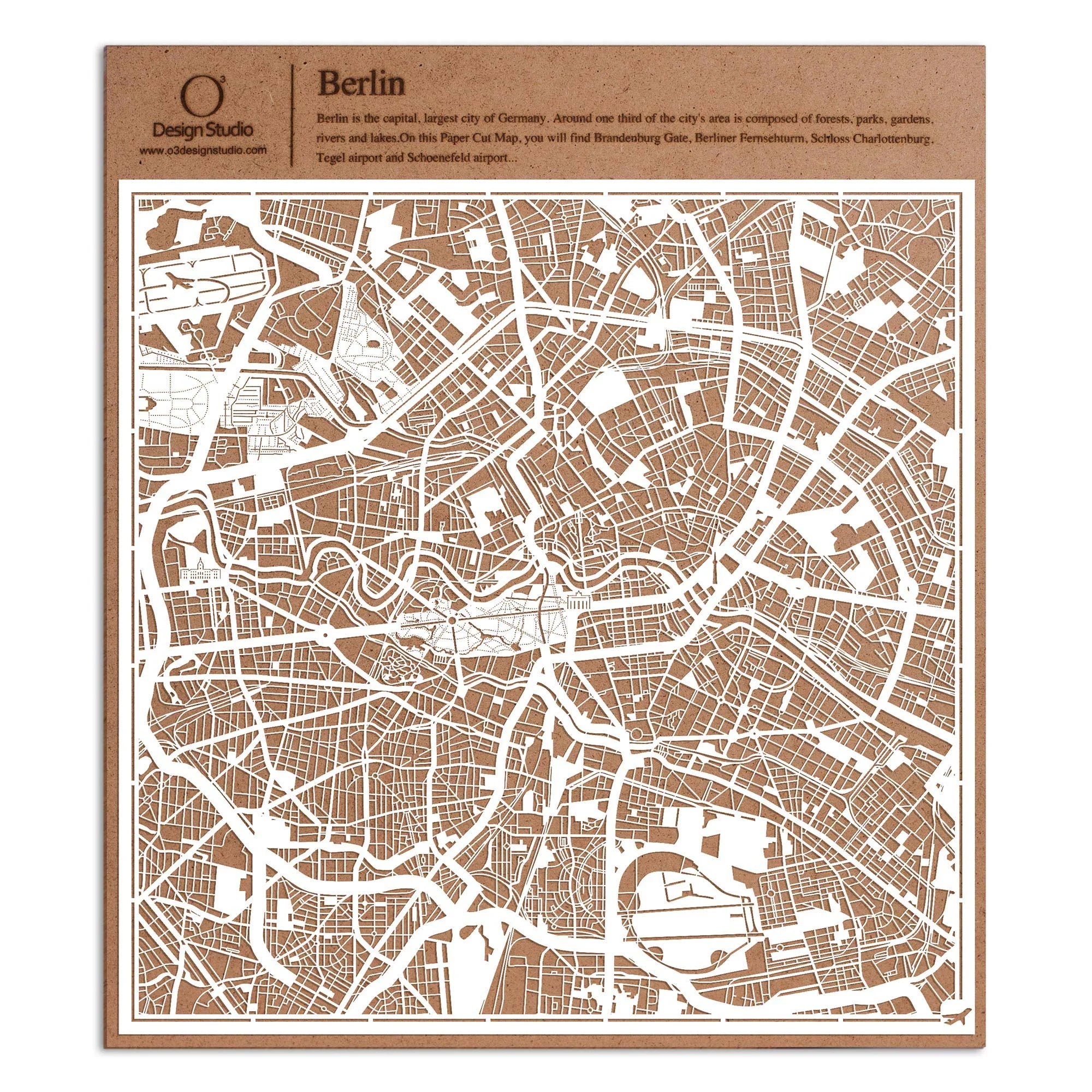 o3designstudio paper cut map Berlin White map art MU3003W