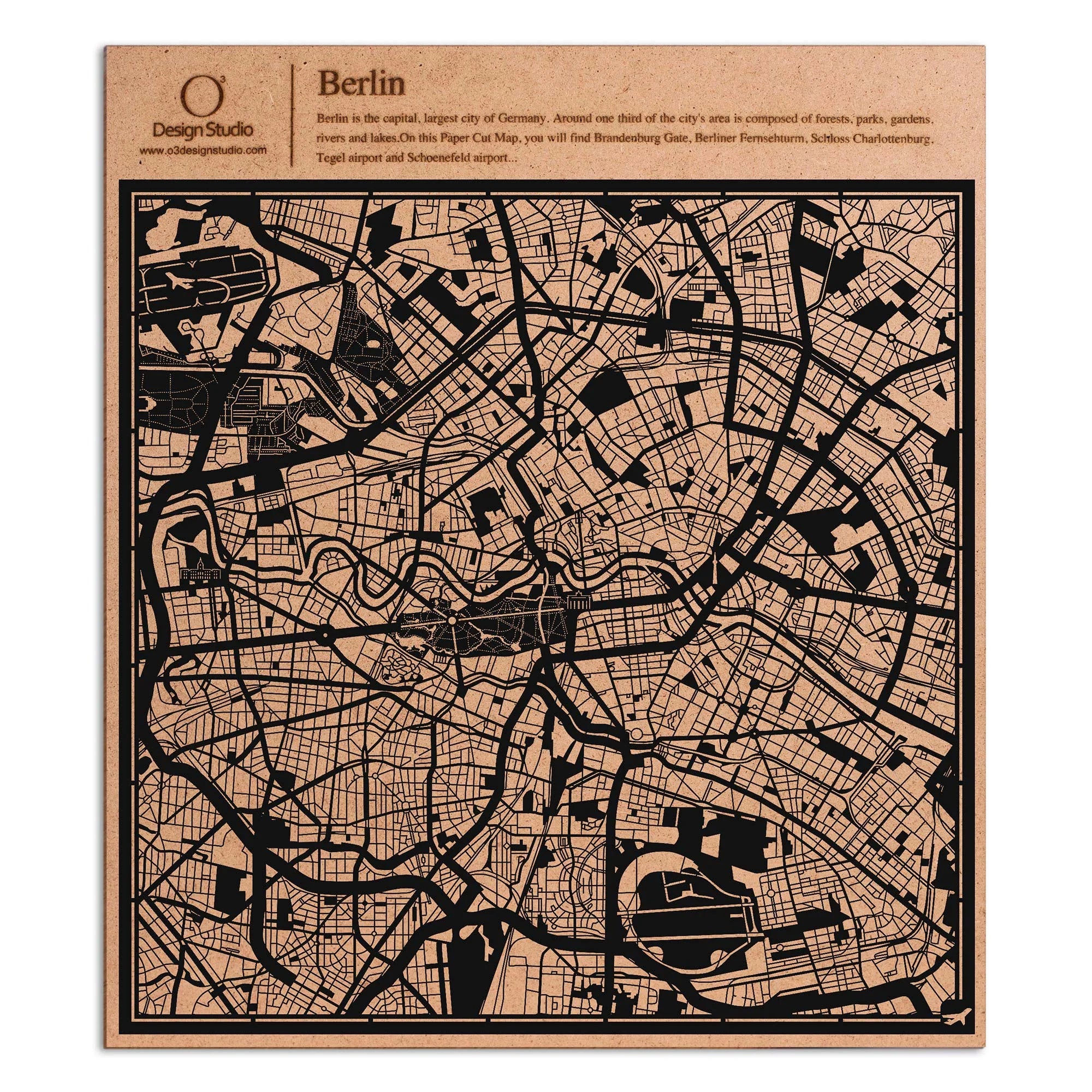 o3designstudio paper cut map Berlin Black map art MU3003B