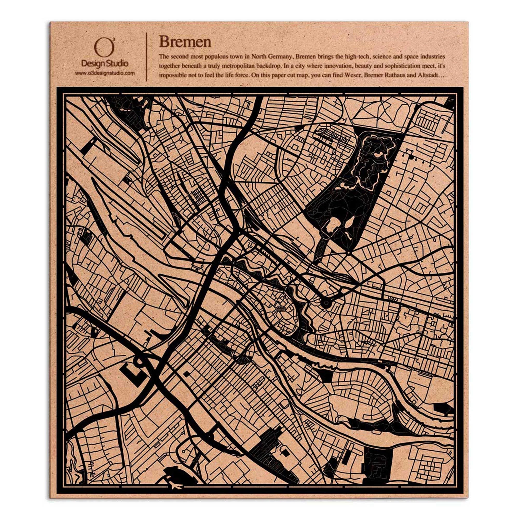o3designstudio paper cut map Bremen Black map art MU3027B