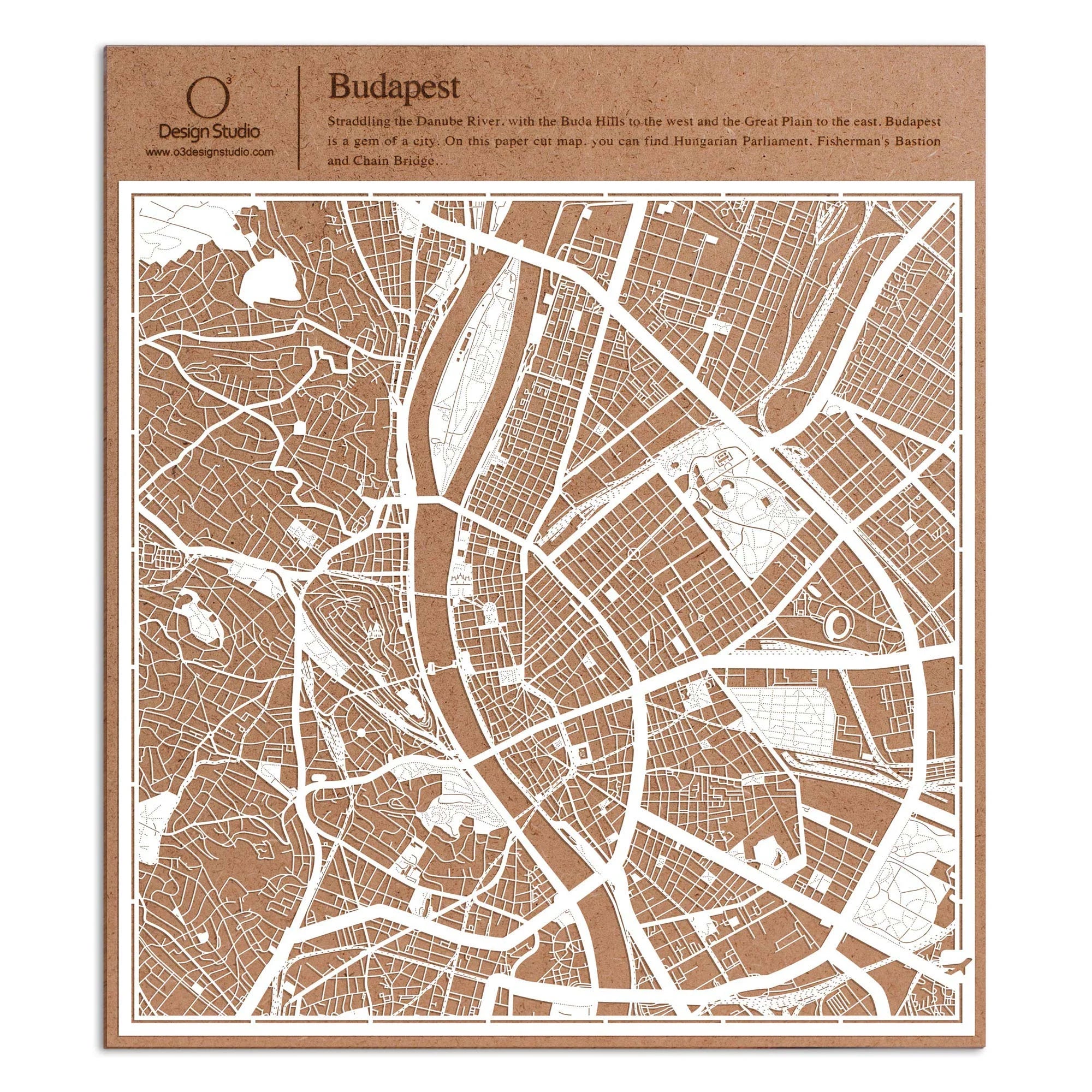 o3designstudio paper cut map Budapest White map art MU3016W