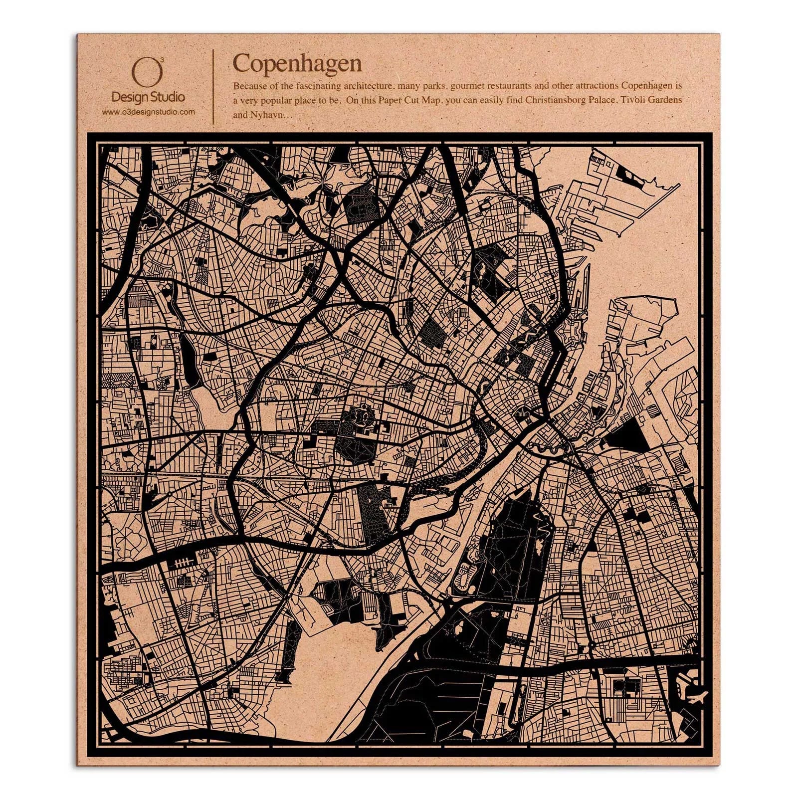 o3designstudio paper cut map Copenhagen Black map art MU3015B