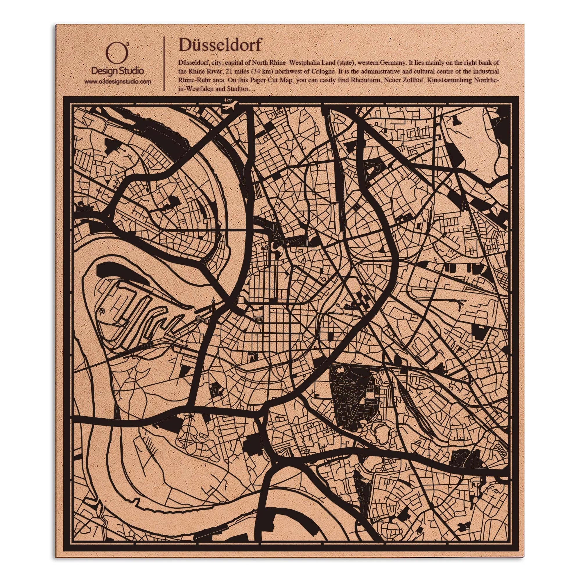 o3designstudio paper cut map Dusseldorf Black map art MU3052B