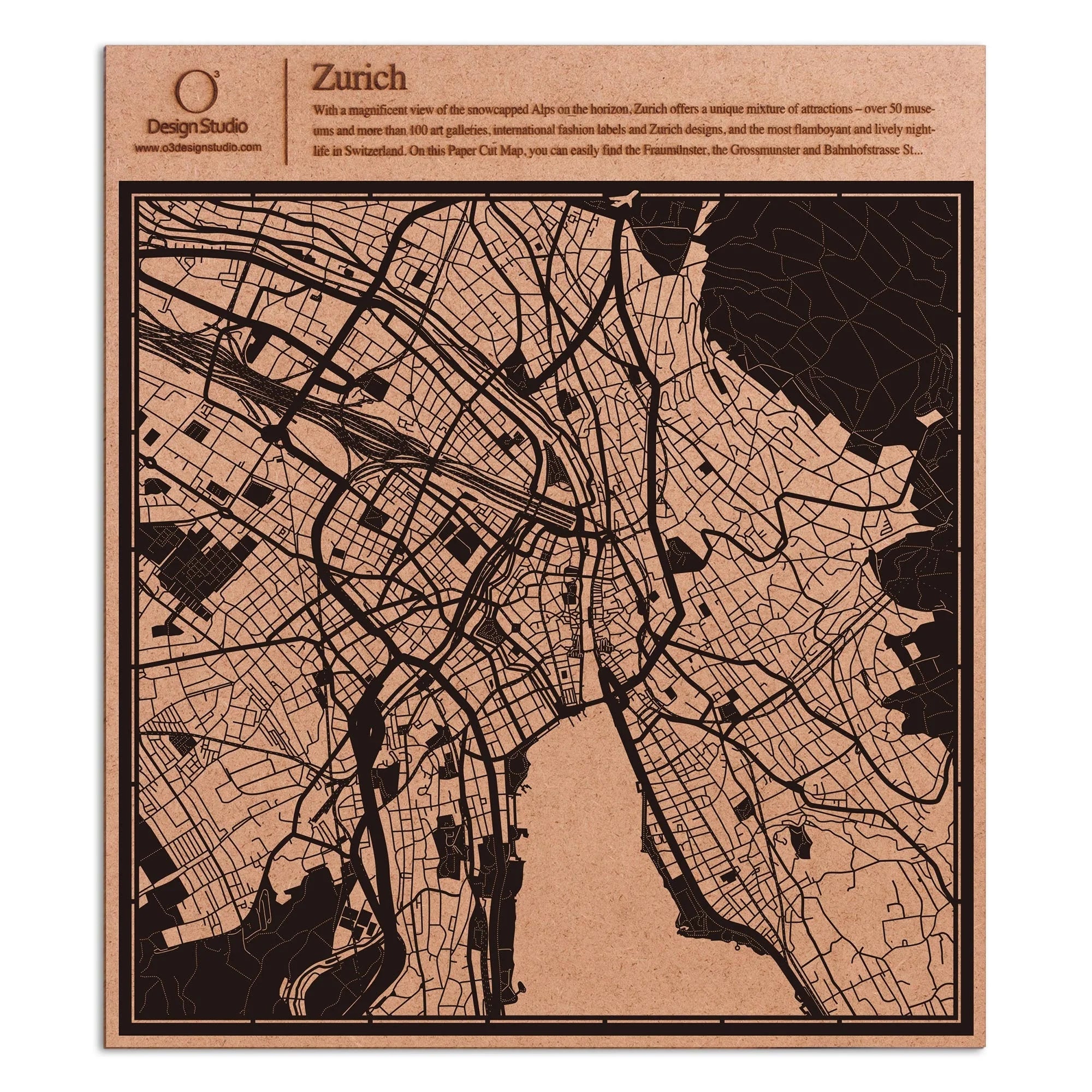 o3designstudio paper cut map Zurich Black map art MU3020B