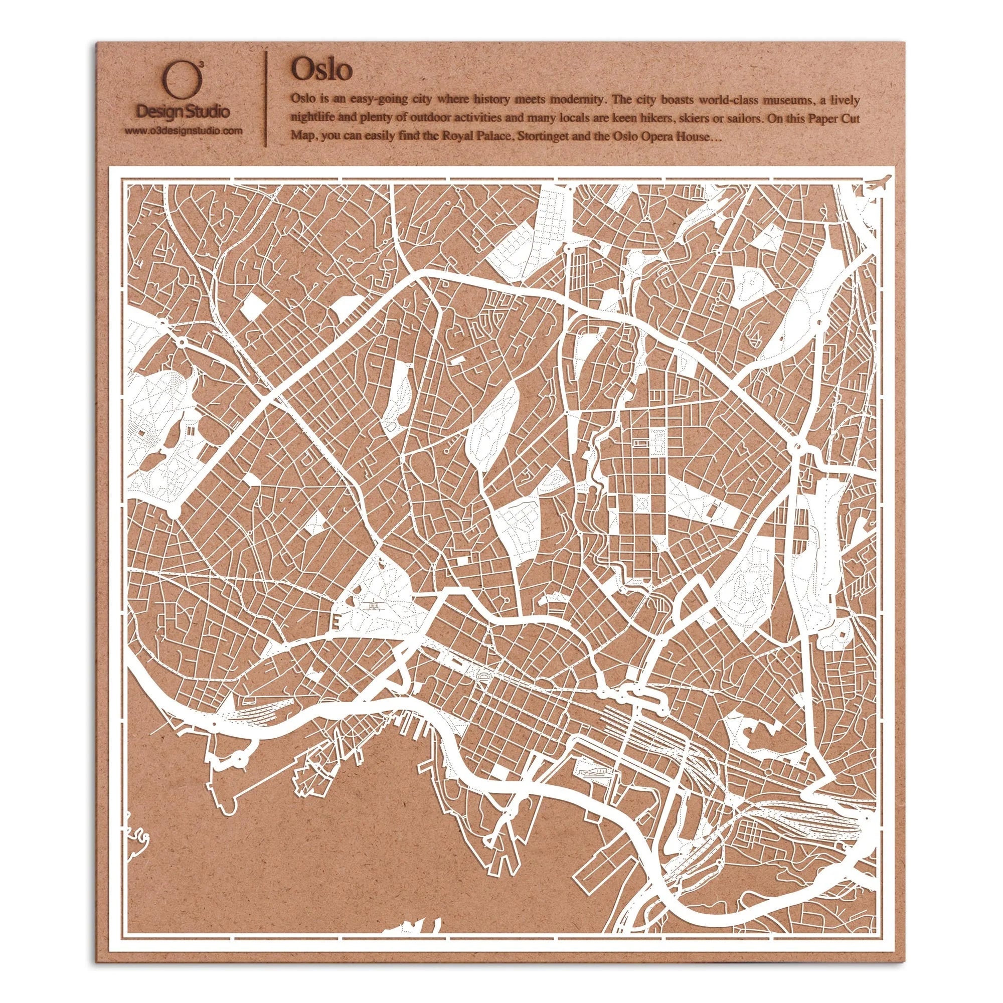 o3designstudio paper cut map Oslo White map art MU3022W