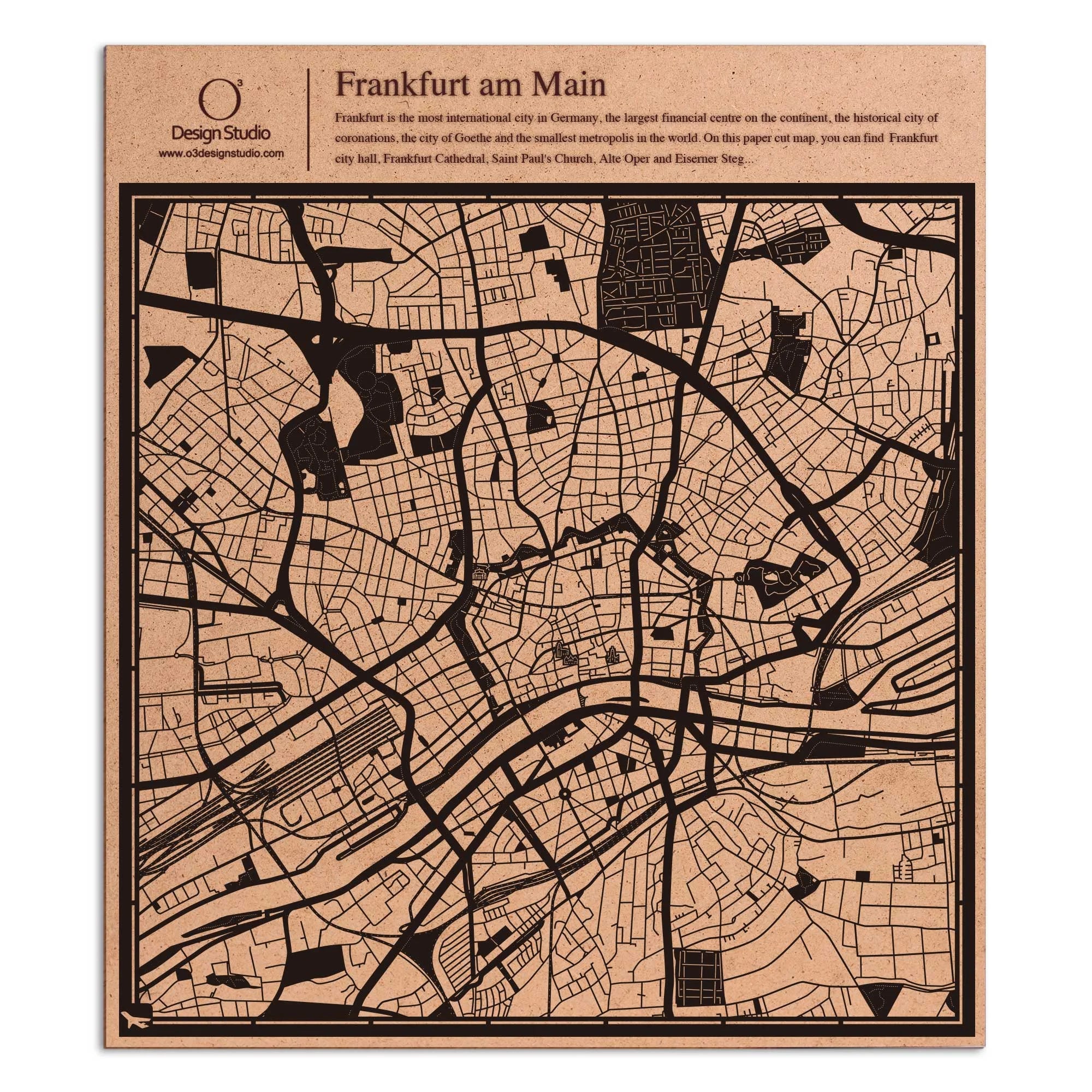 o3designstudio paper cut map Frankfurt am Main Black map art MU3031B