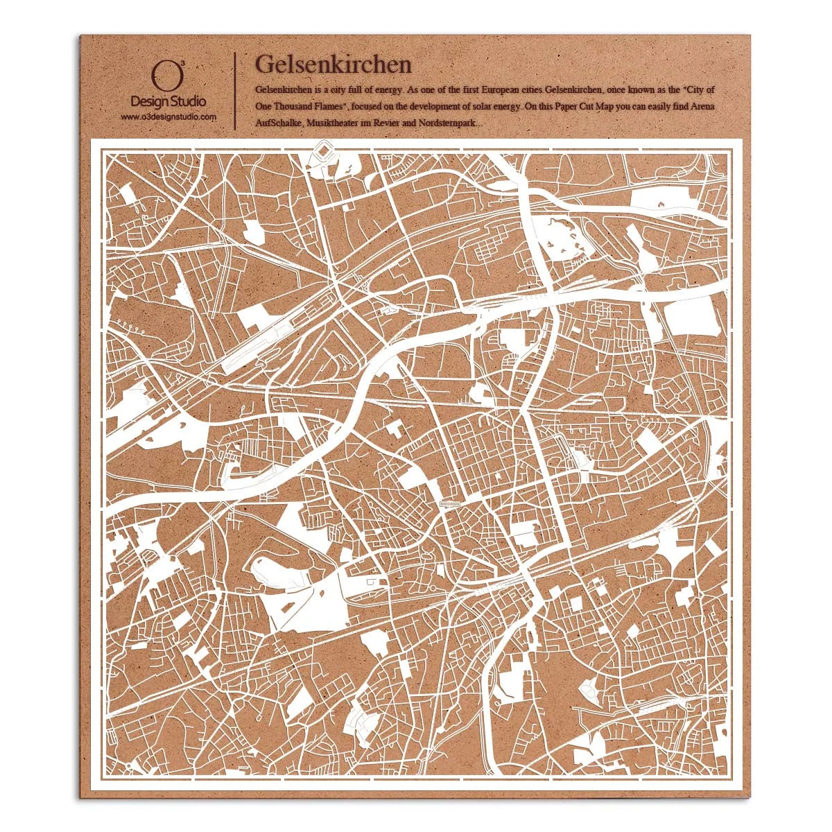 o3designstudio paper cut map Gelsenkirchen White map art MU3044W