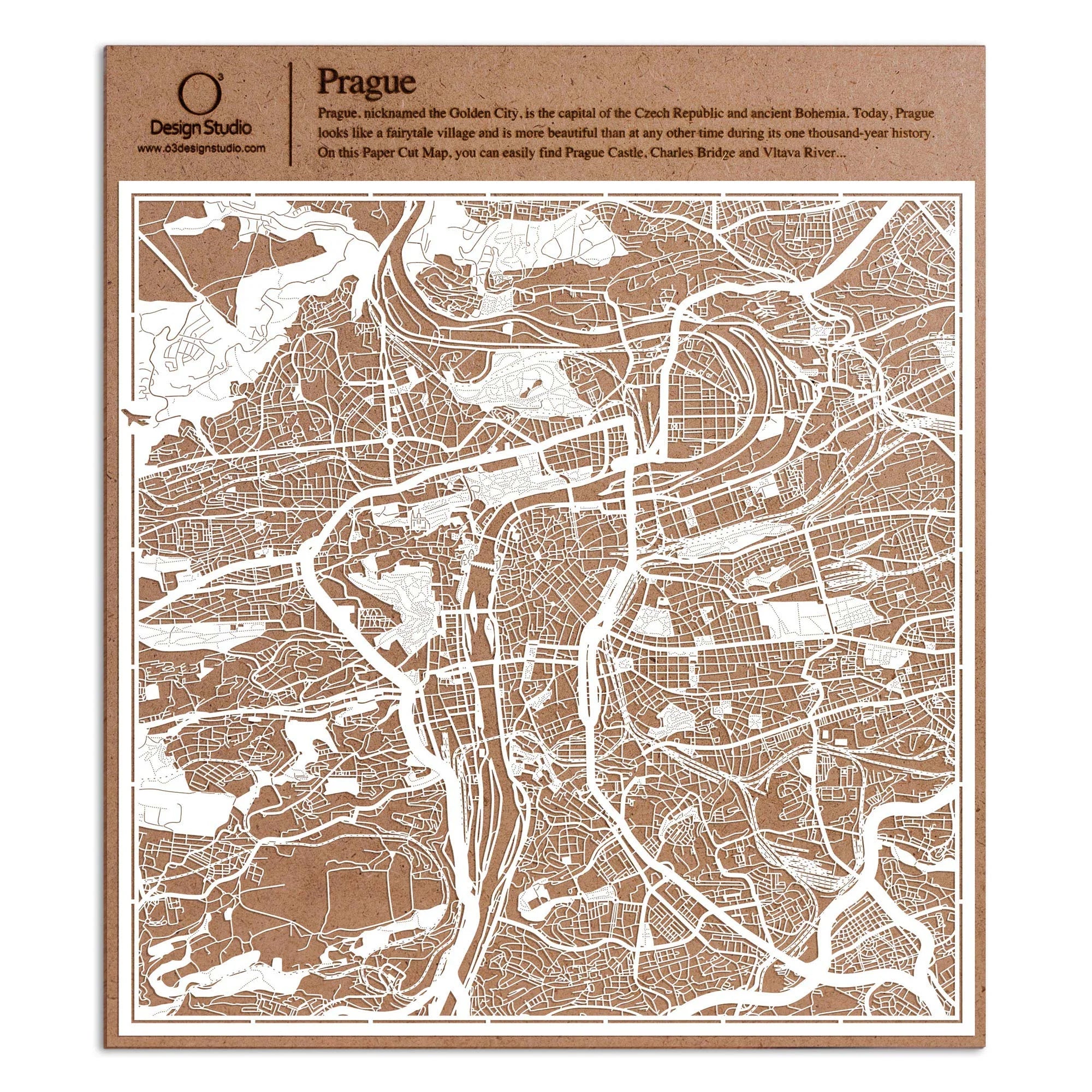 o3designstudio paper cut map Prague White map art MU3013W
