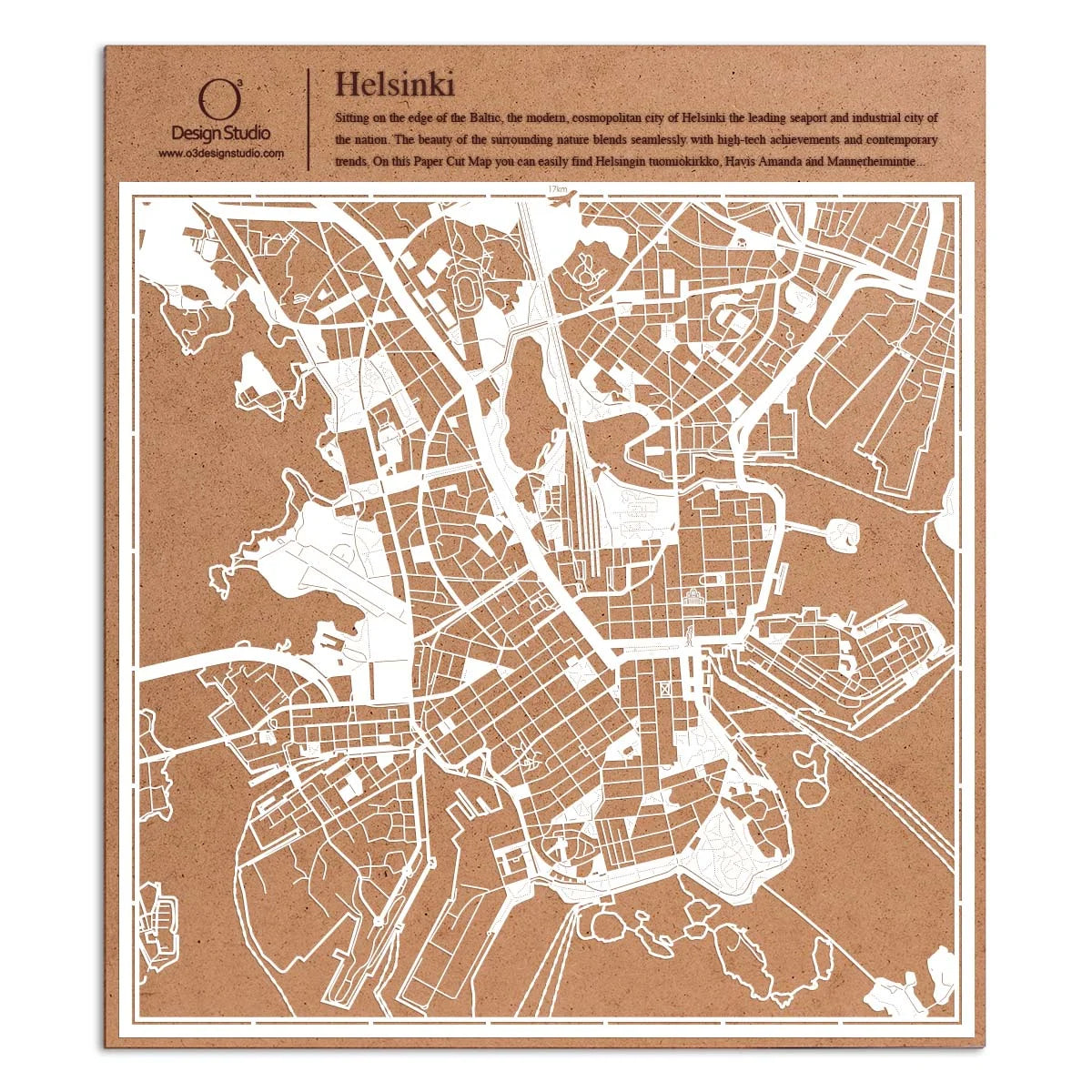 o3designstudio paper cut map Helsinki White map art MU3048W