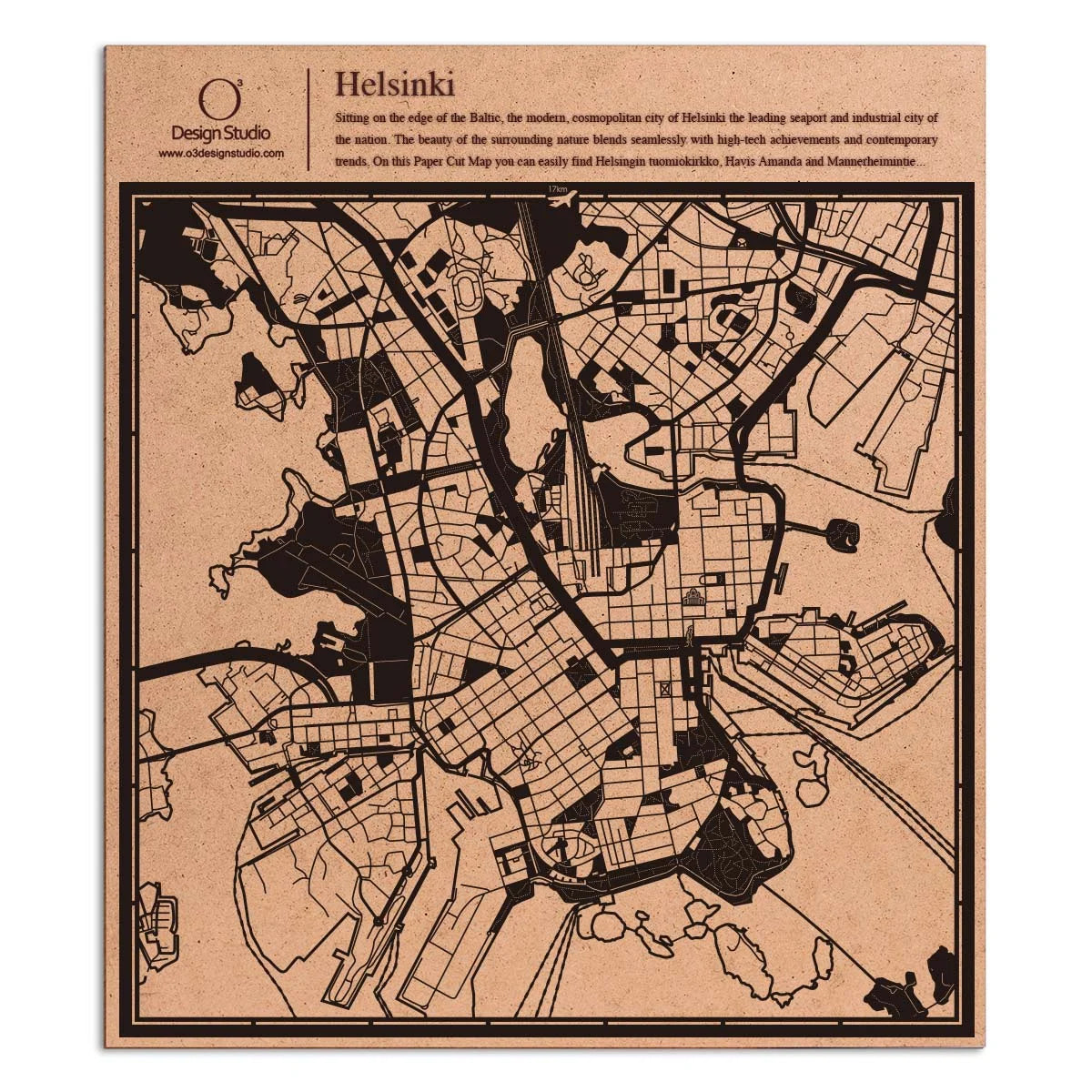 o3designstudio paper cut map Helsinki Black map art MU3048B