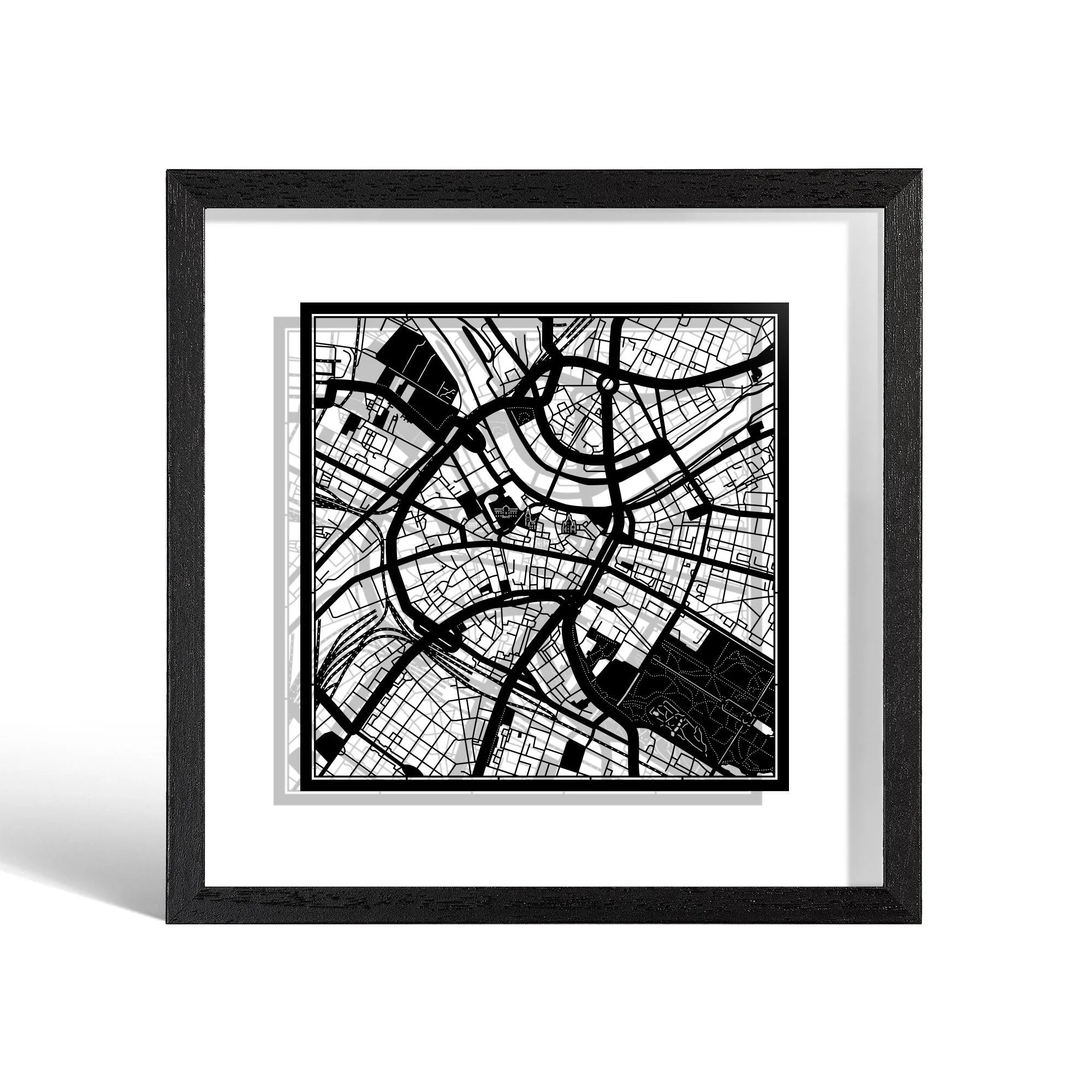 o3designstudio Dresden Paper cut map framed 9 inch Black map Black frame map art 22MF3030BB