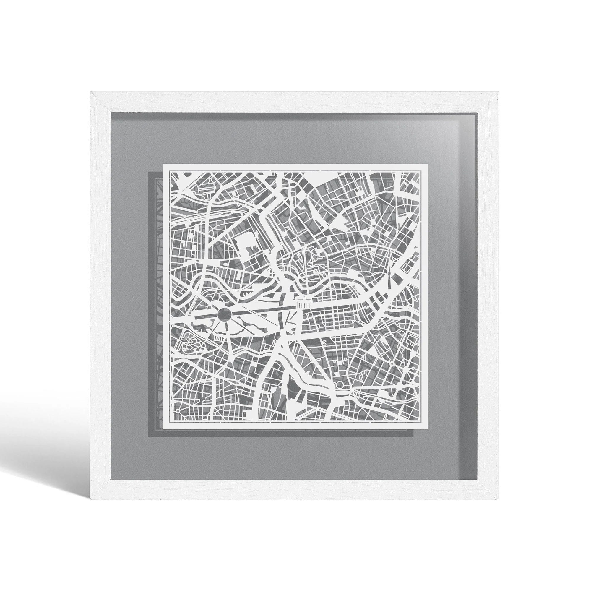 o3designstudio Berlin Paper cut map framed 9 inch White map White frame map art 22MF3003WW