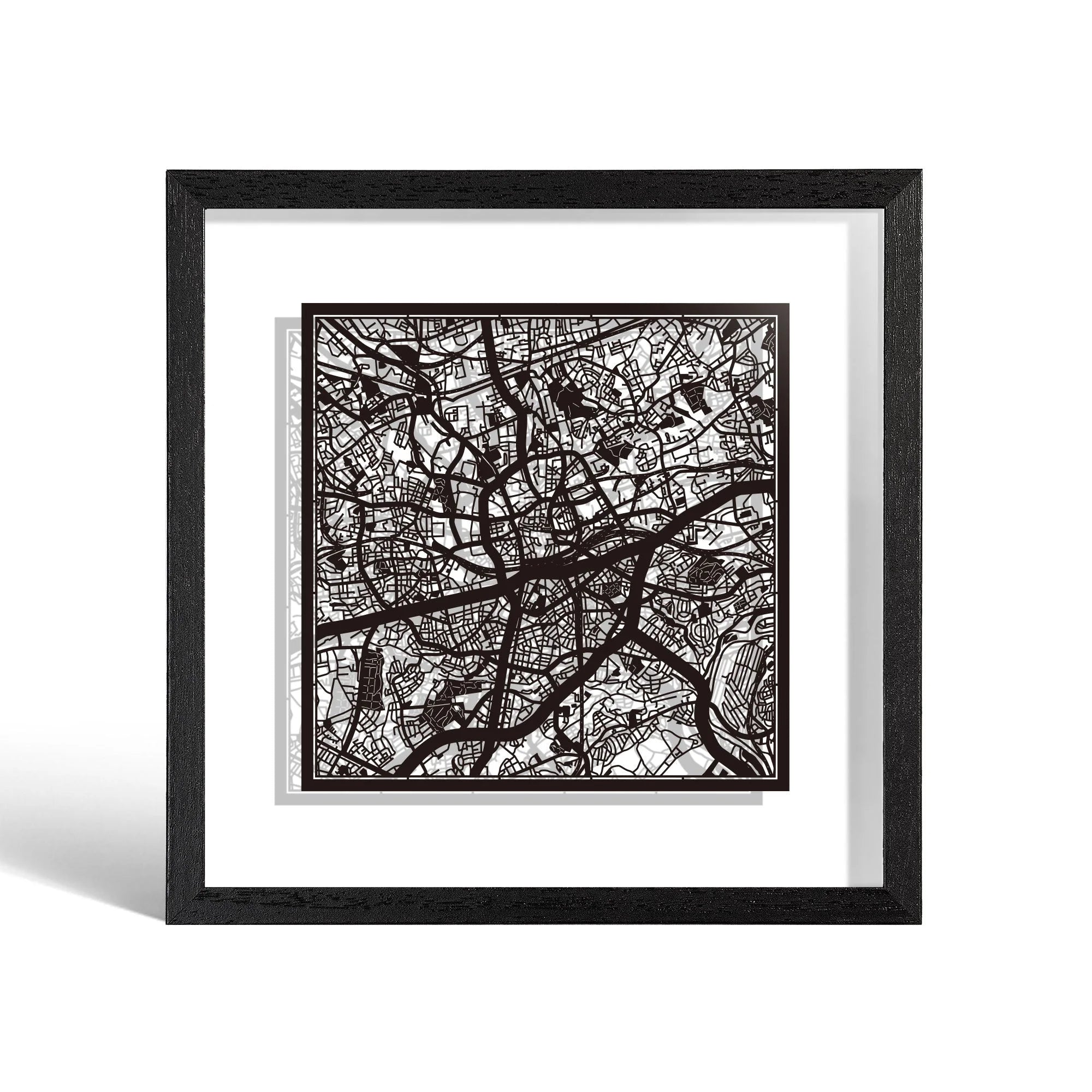 o3designstudio Essen Paper cut map framed 9 inch Black map Black frame map art 22MF3063BB
