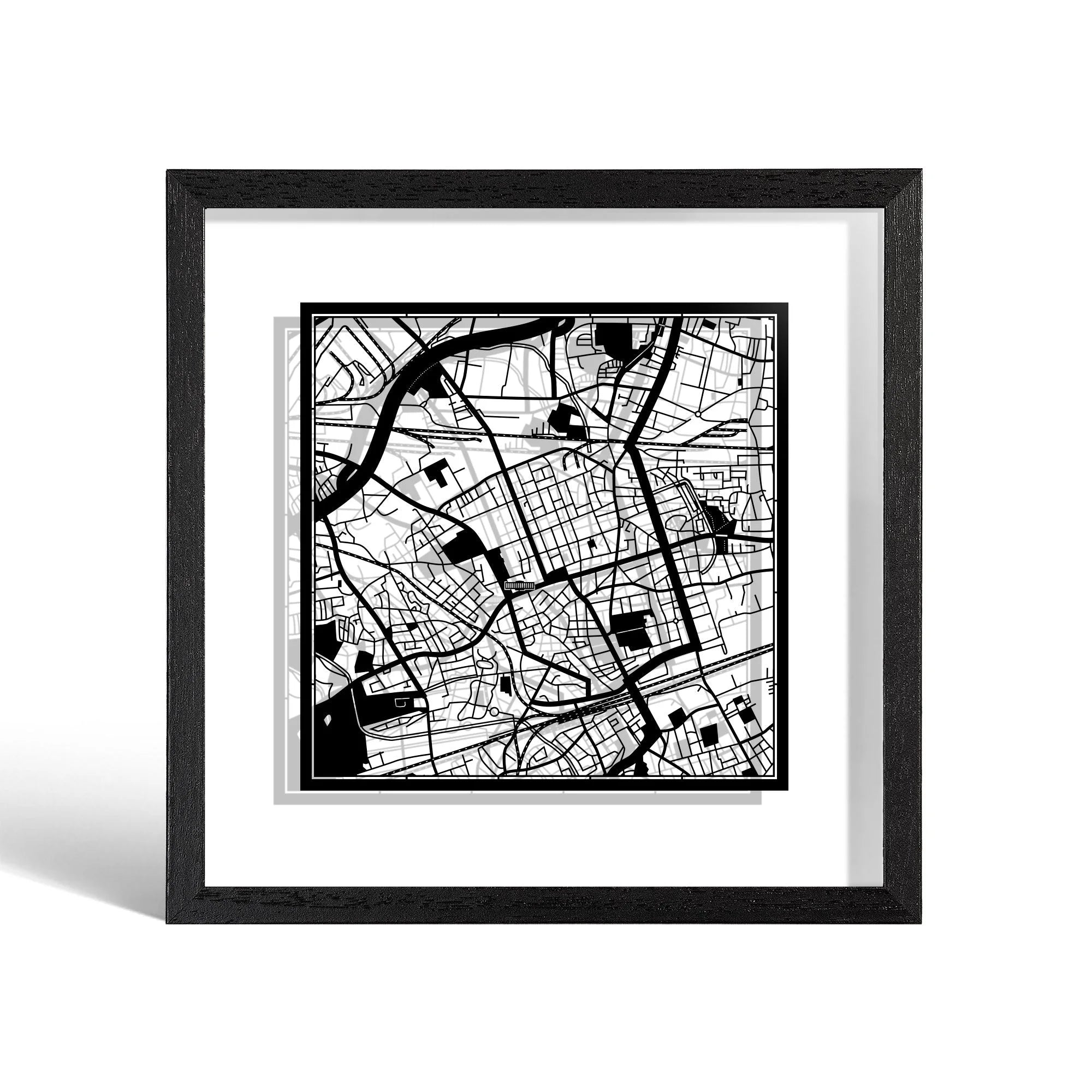 o3designstudio Gelsenkirchen Paper cut map framed 9 inch Black map Black frame map art 22MF3044BB