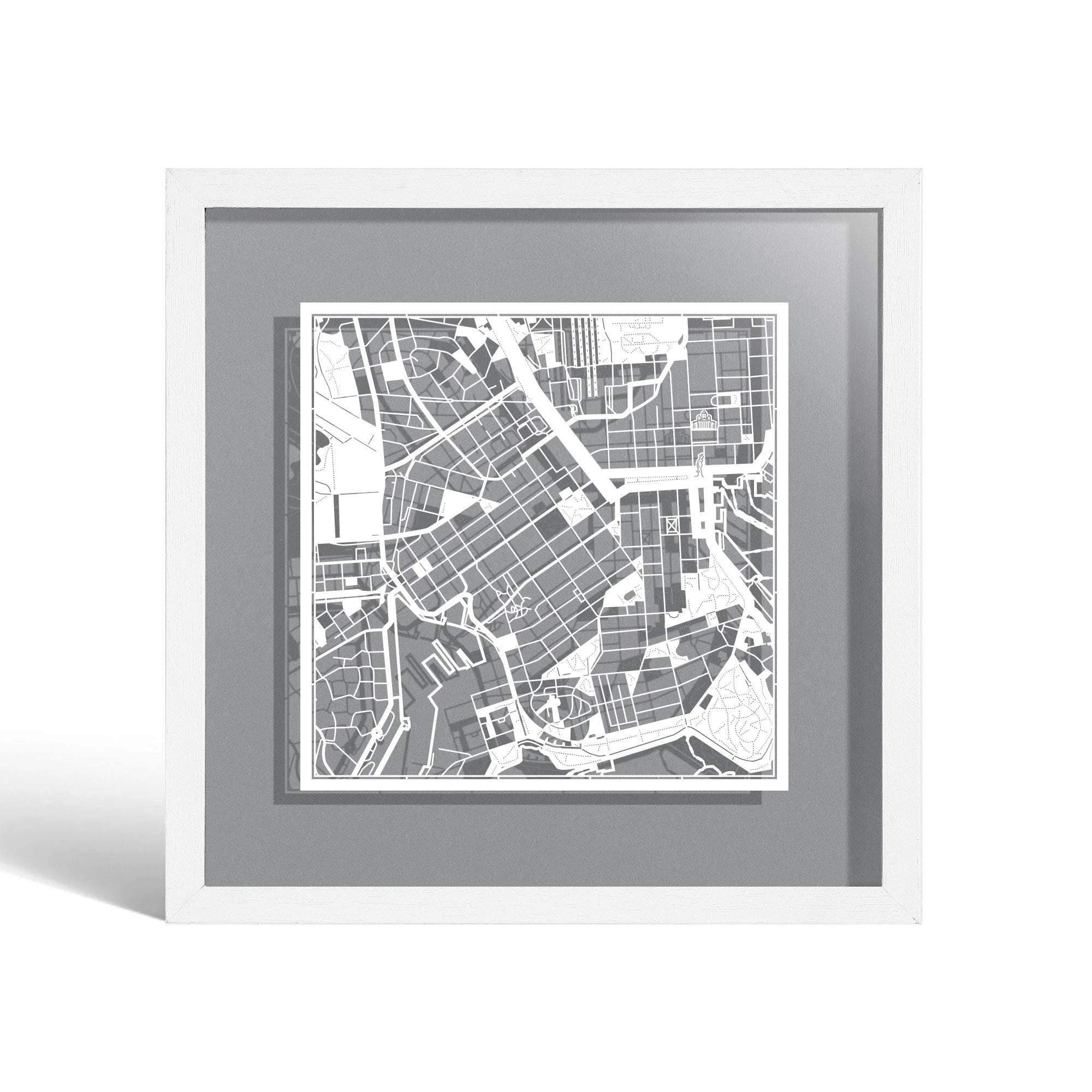 o3designstudio Helsinki Paper cut map framed 9 inch White map White frame map art 22MF3048WW