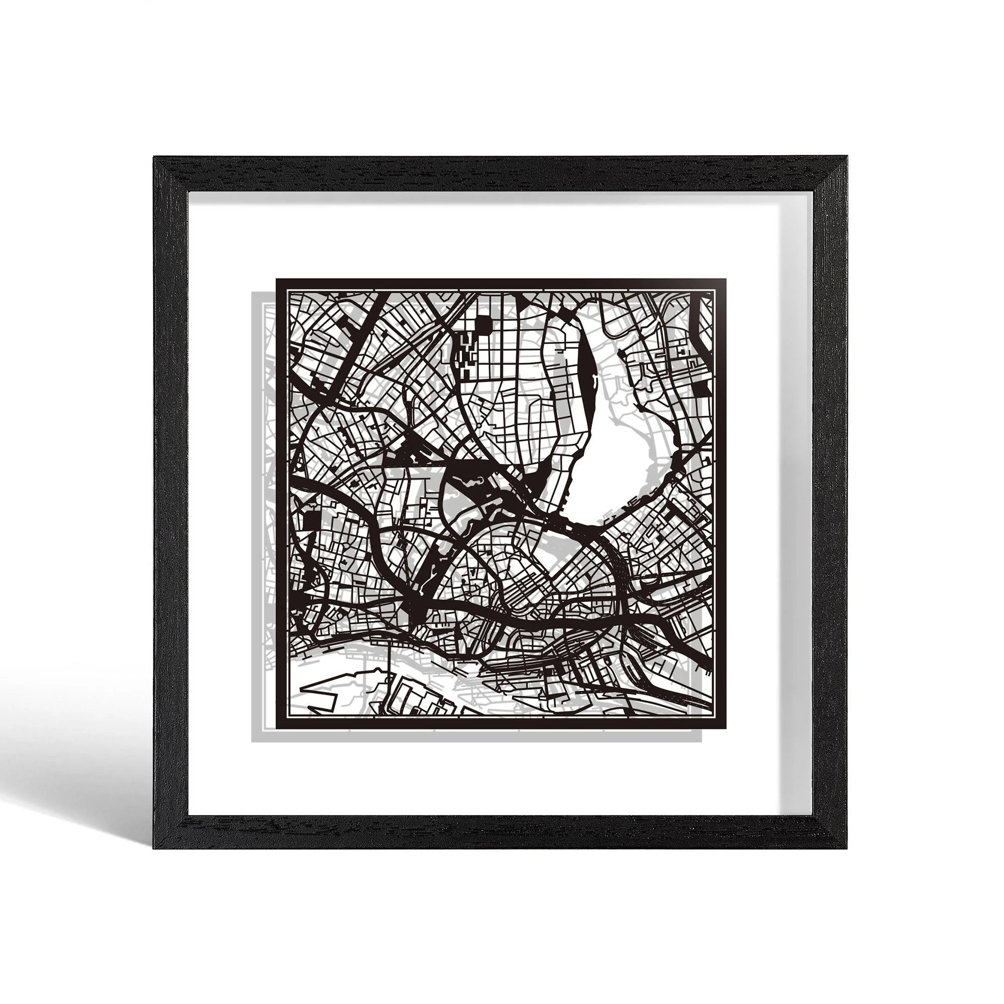 o3designstudio Hamburg Paper cut map framed 9 inch Black map Black frame map art 22MF3014BB