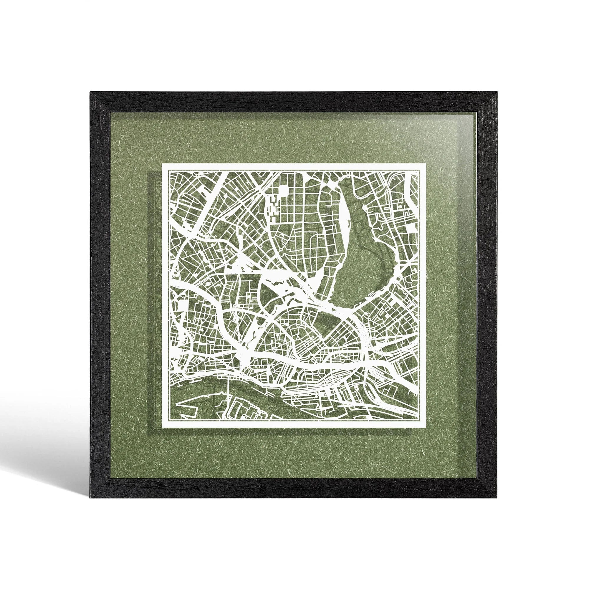 o3designstudio Hamburg Paper cut map framed 9 inch White map Black frame map art 22MF3014BW