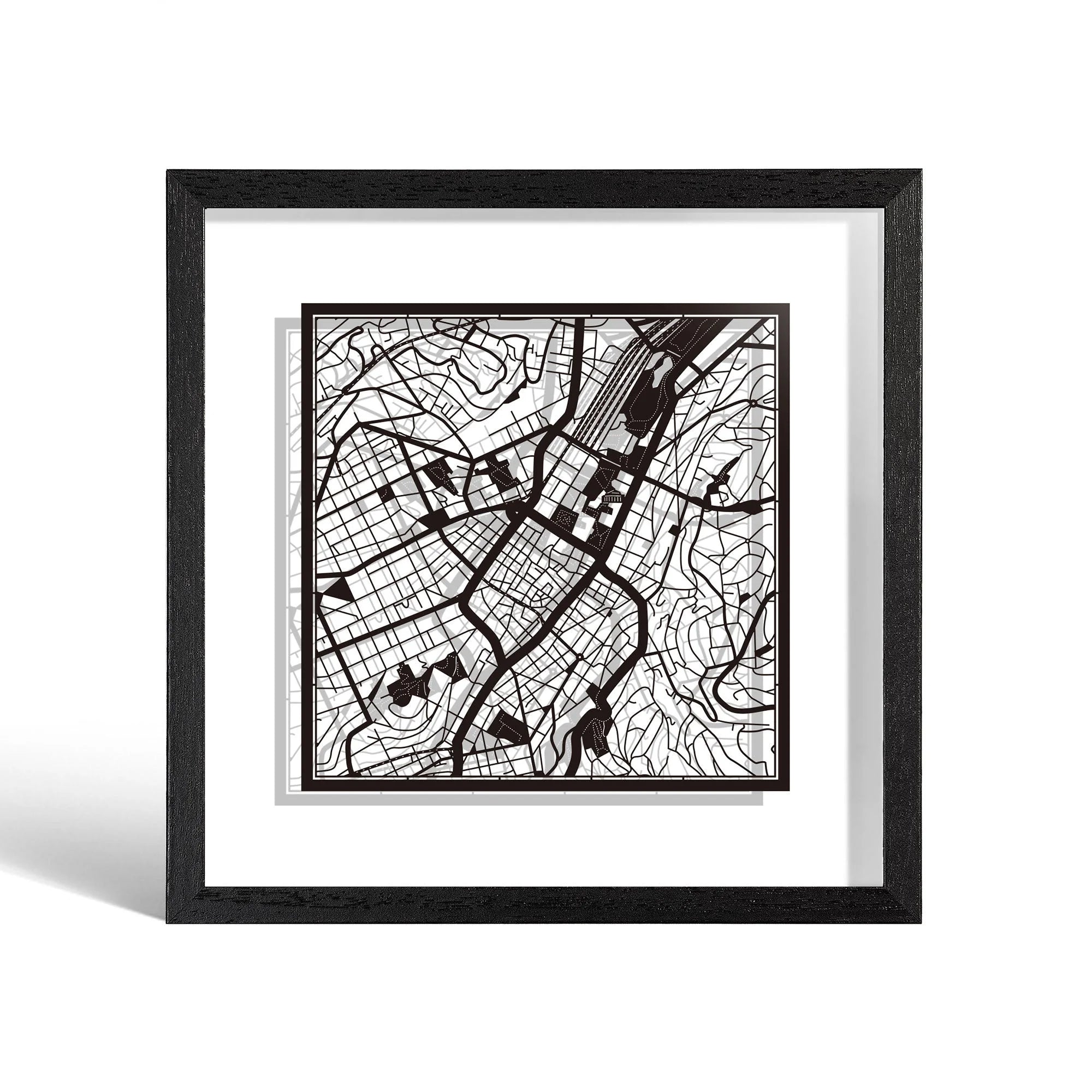 o3designstudio Stuttgart Paper cut map framed 9 inch Black map Black frame map art 22MF3026BB
