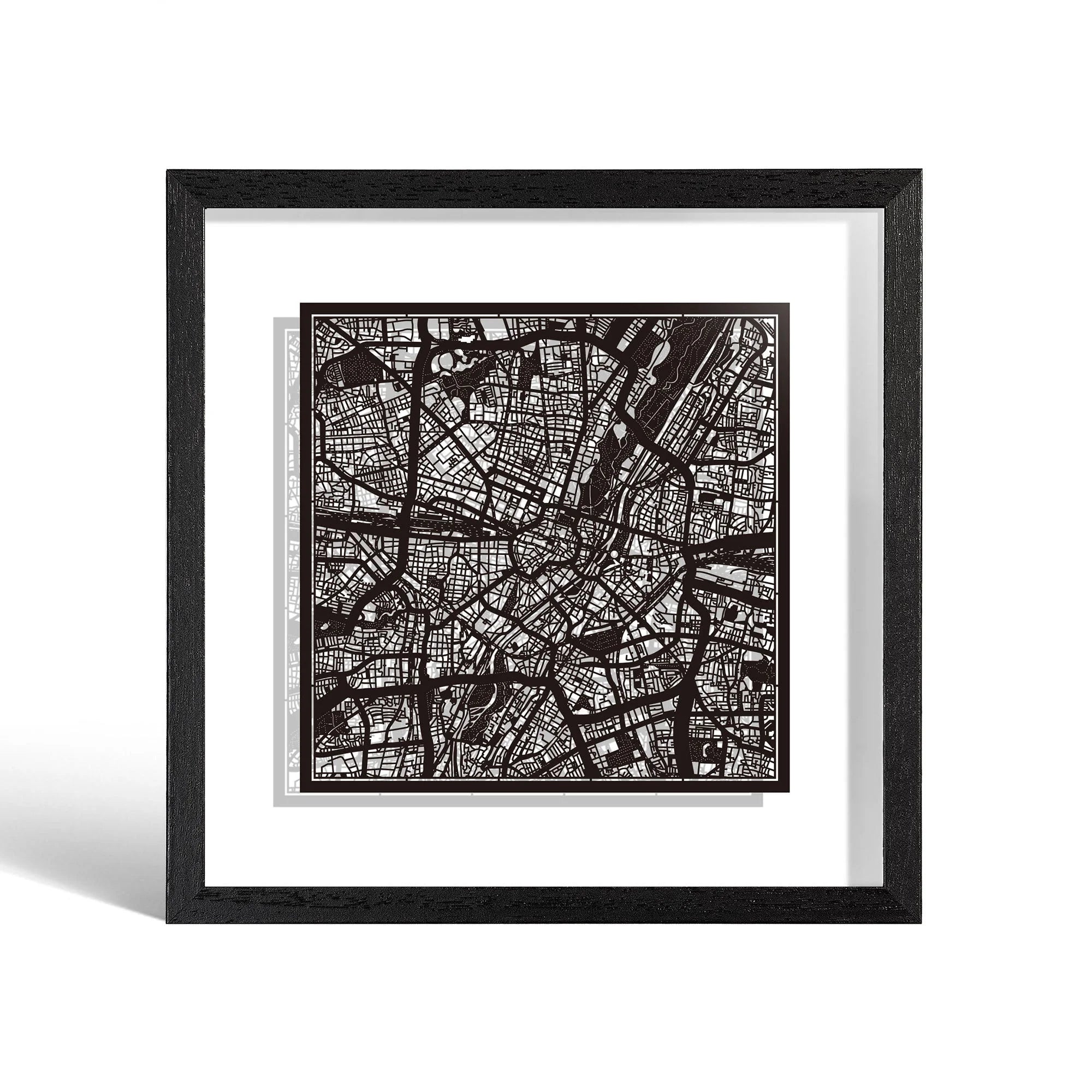 o3designstudio Munich Paper cut map framed 9 inch Black map Black frame map art 22MF3017BB