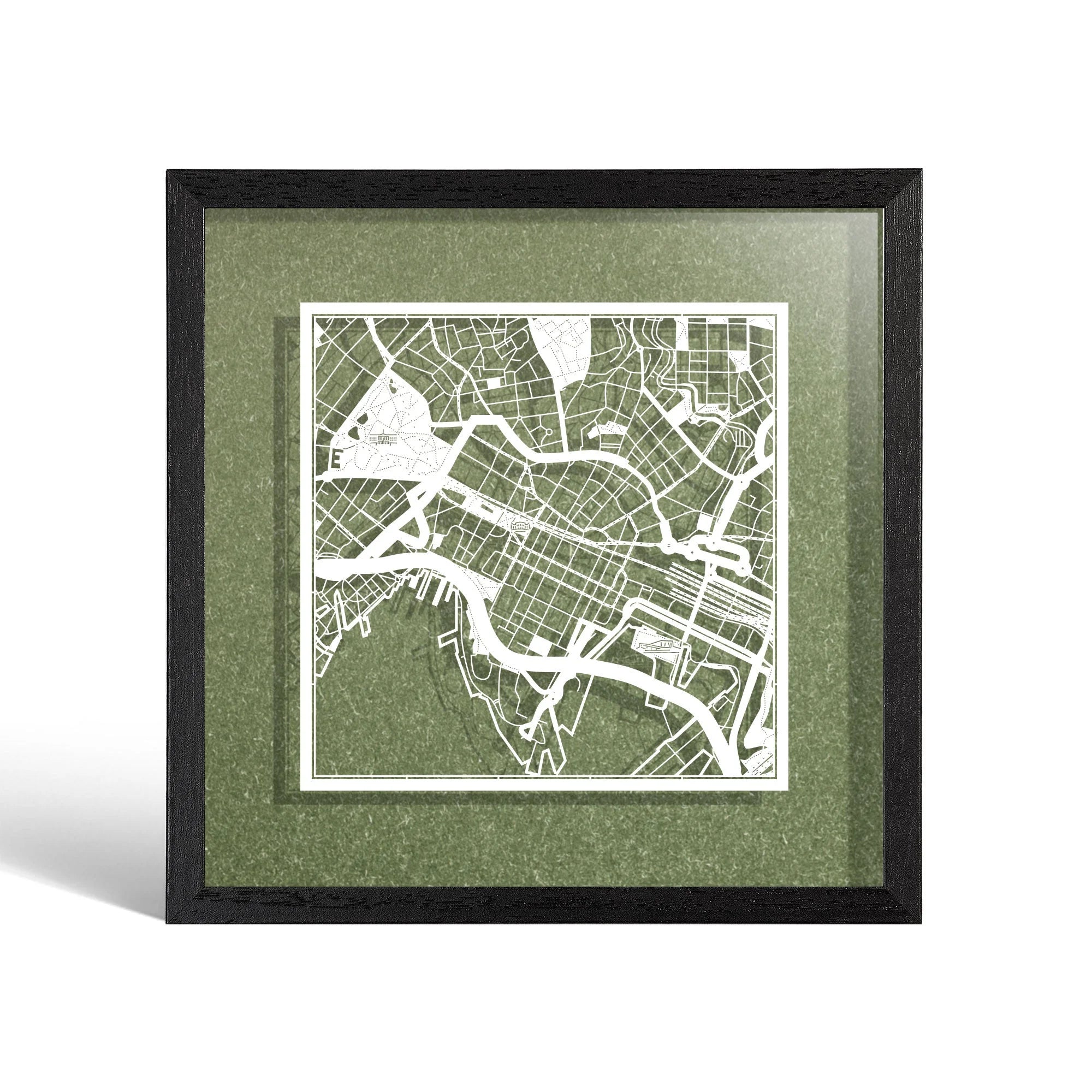 o3designstudio Oslo Paper cut map framed 9 inch White map Black frame map art 22MF3022BW
