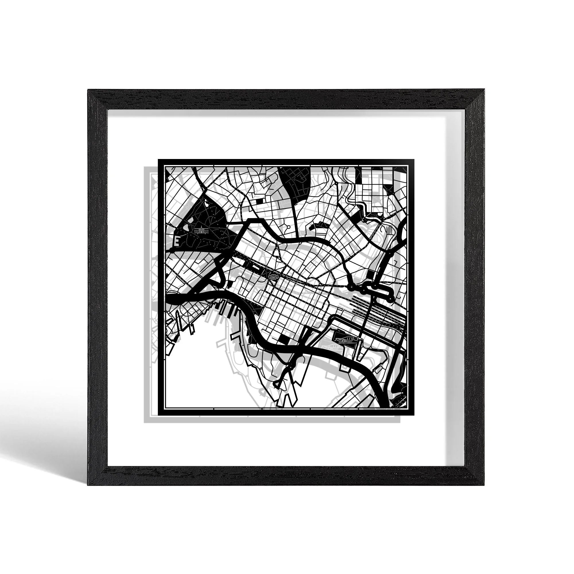 o3designstudio Oslo Paper cut map framed 9 inch Black map Black frame map art 22MF3022BB
