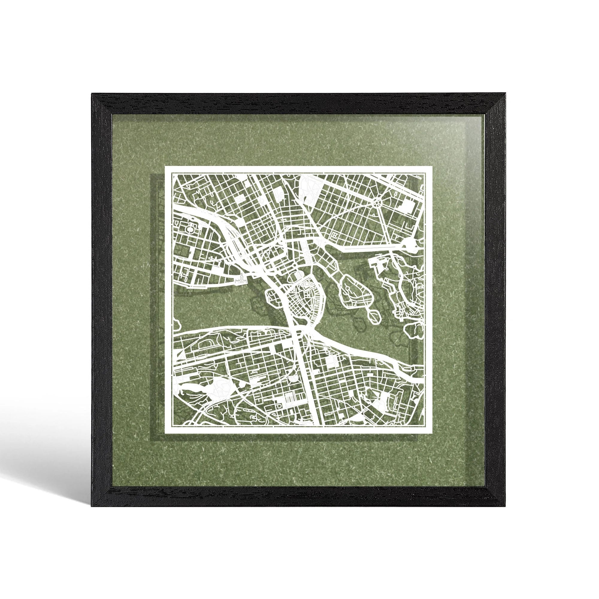 o3designstudio Stockholm Paper cut map framed 9 inch White map Black frame map art 22MF3018BW