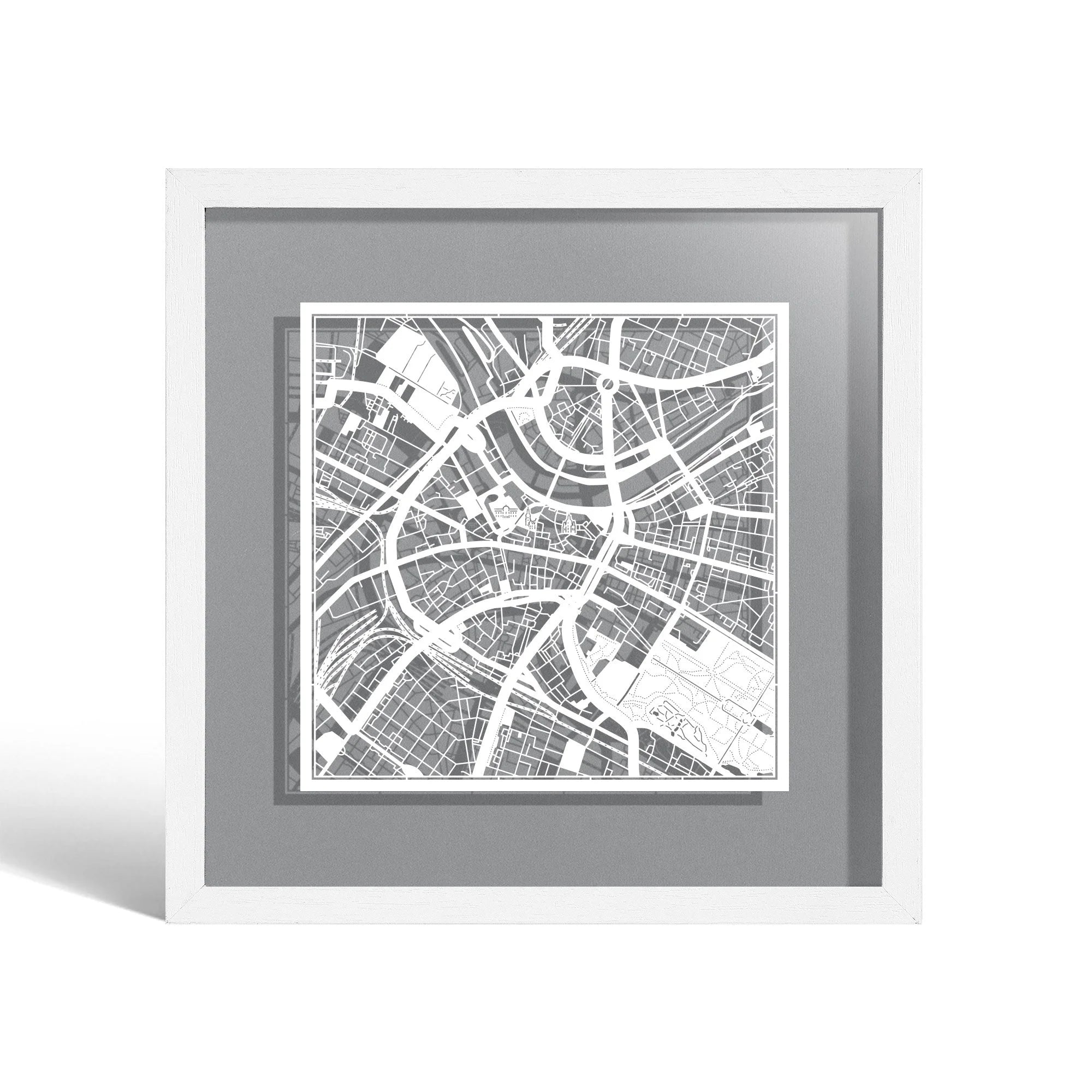 o3designstudio Dresden Paper cut map framed 9 inch White map White frame map art 22MF3030WW
