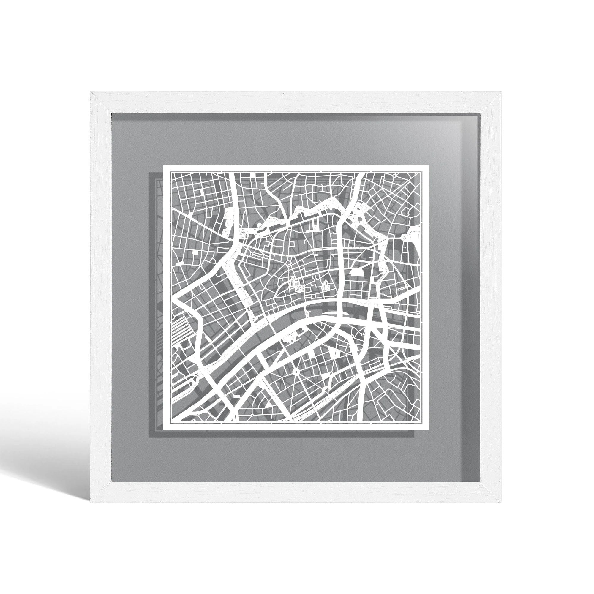 o3designstudio Frankfurt am Main Paper cut map framed 9 inch White map White frame map art 22MF3031WW